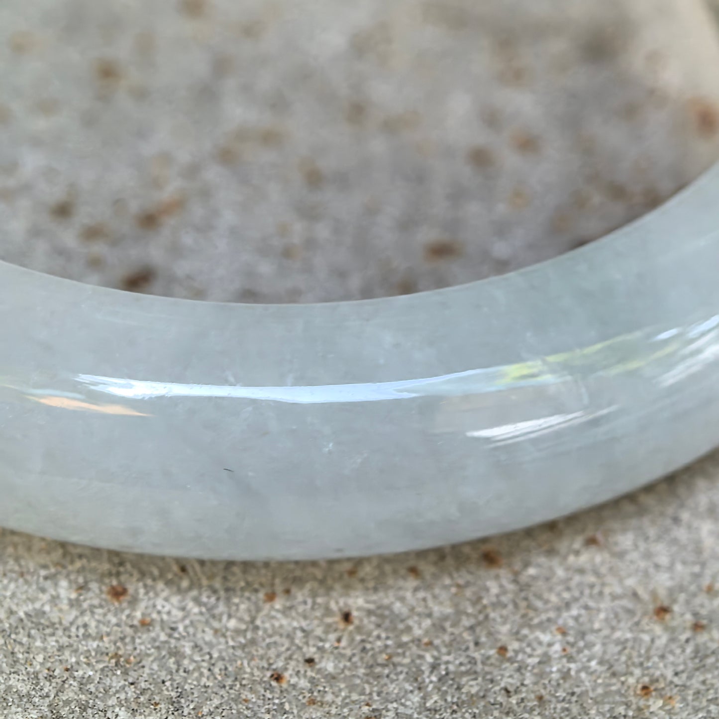 Natural Grade-A Jadeite Glutinous Icy White Classic D-shape Bangle · Burmese Jade 53mm
