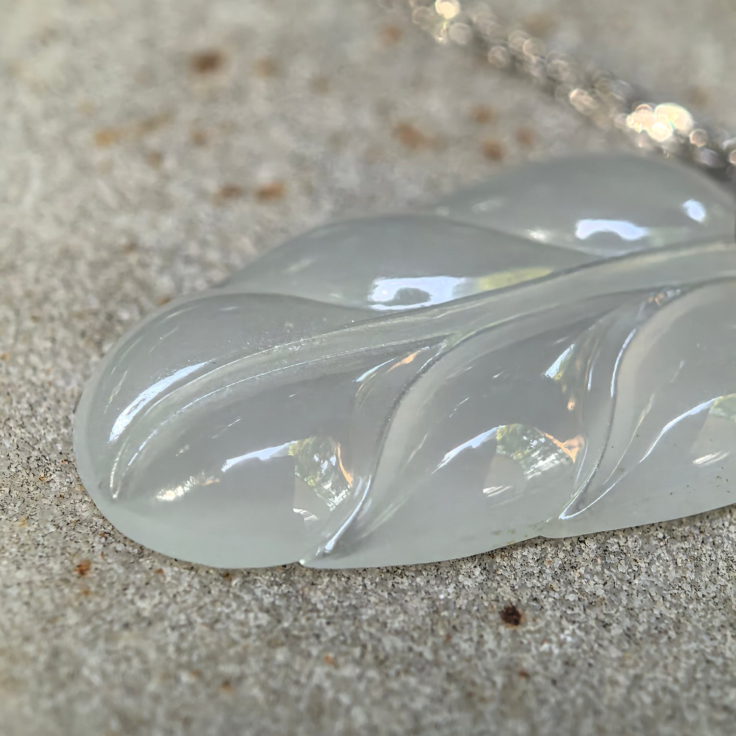 Natural Grade-A Icy White Jadeite Leaf Pendant with 18K Gold · Burmese Jade