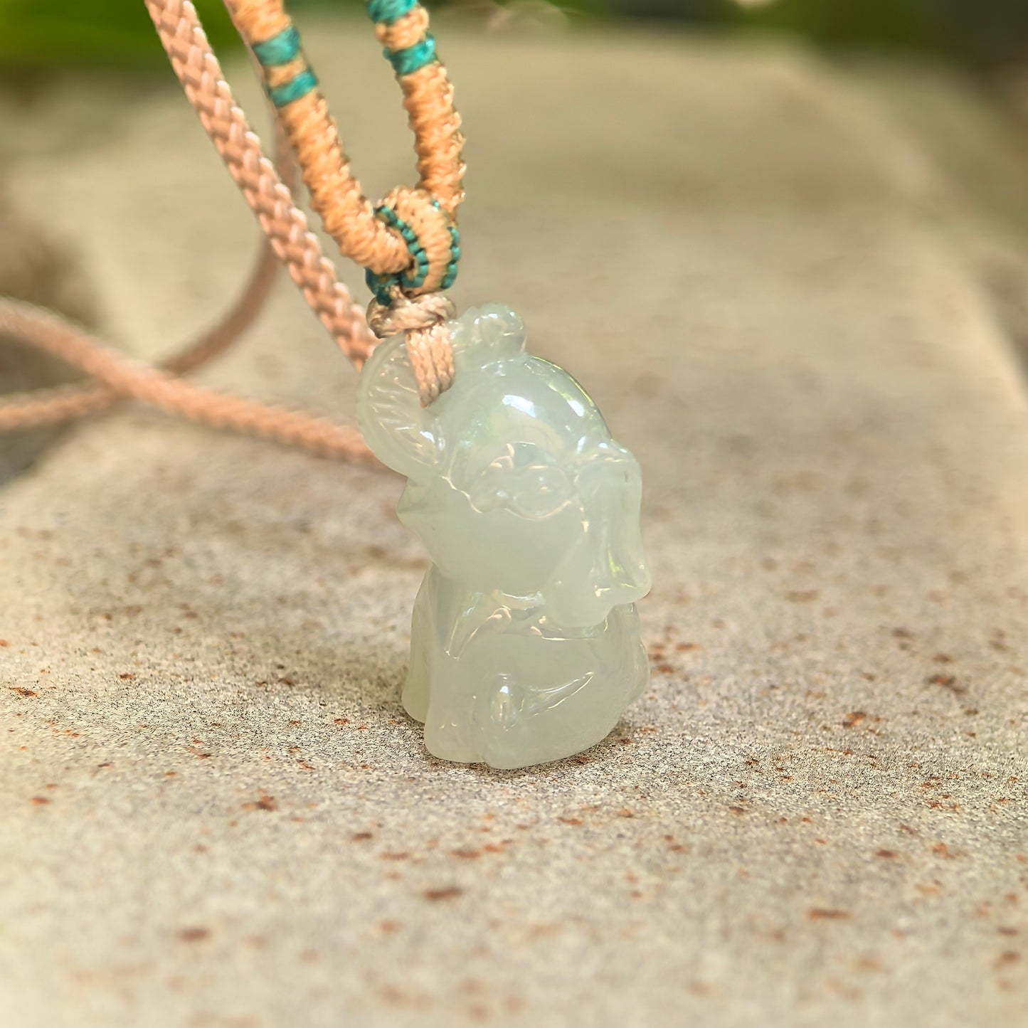 Natural Grade-A Jadeite Glutinous Icy Light Green Elephant Pendant · Burmese Jade