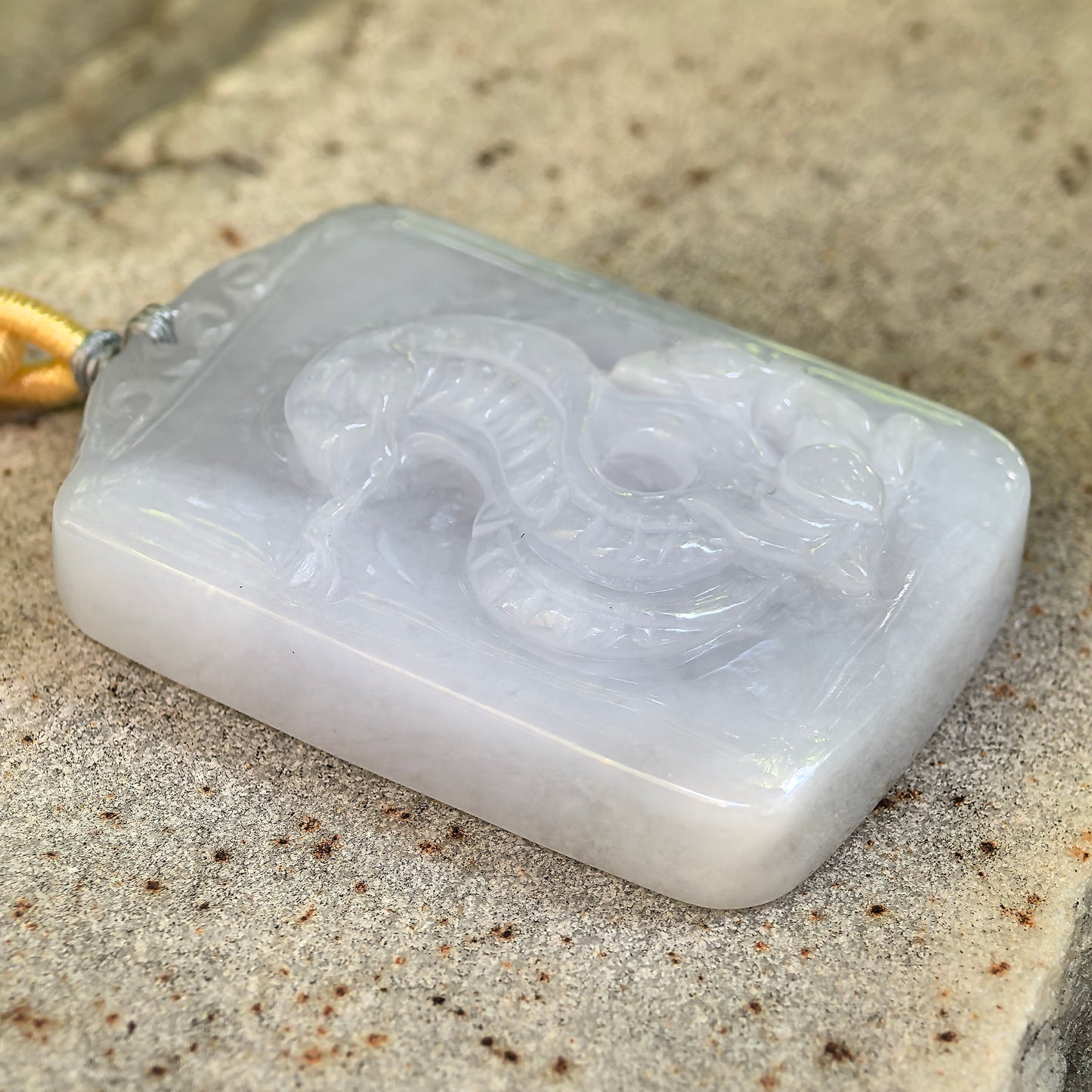 Natural Grade-A Glutinous White Jadeite Snake Pendant · Burmese Jade