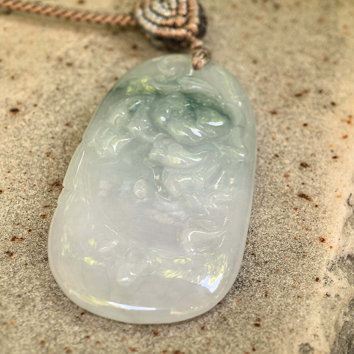 Natural Grade-A Glutinous Floating Green Carved Jadeite Pendant · Burmese Jade