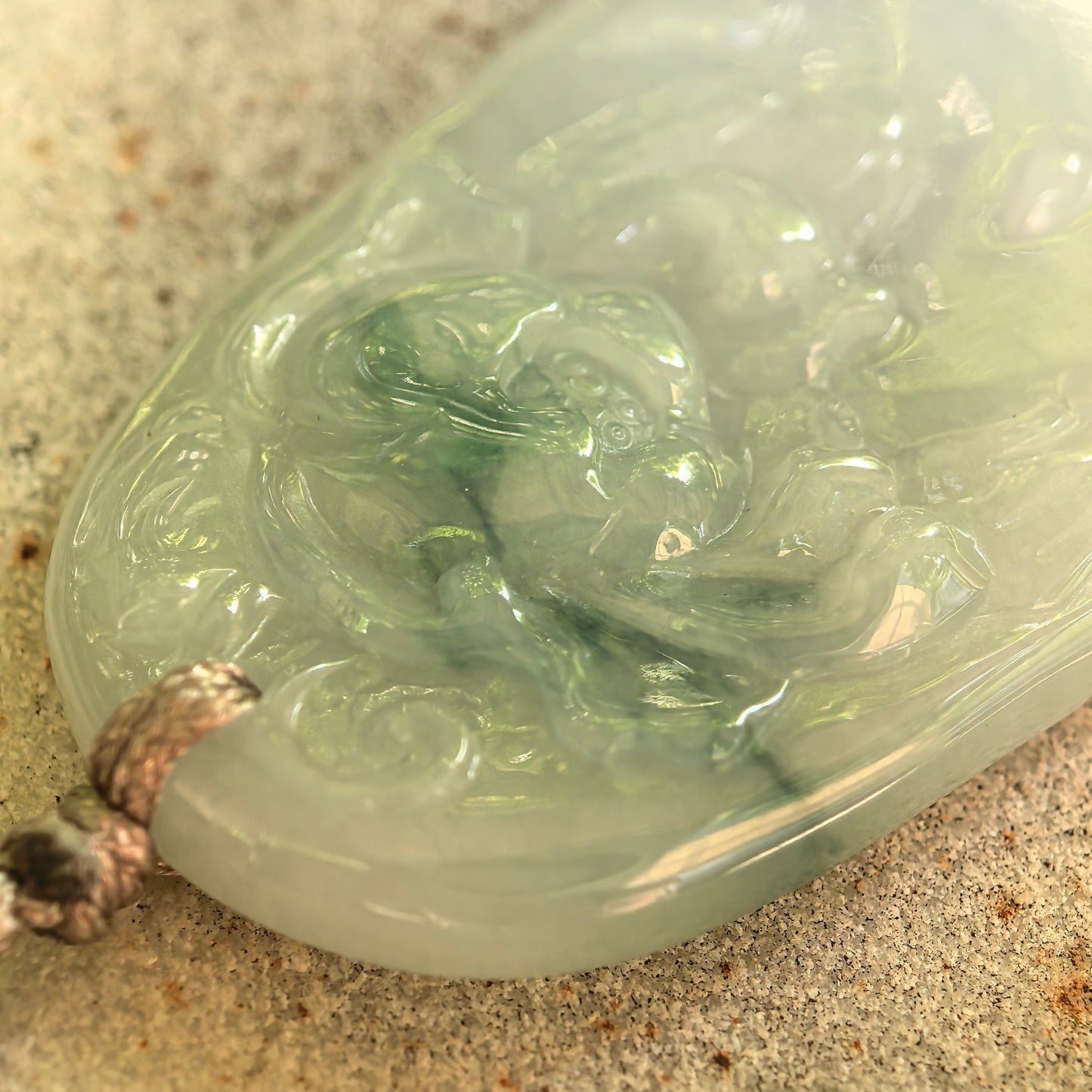 Natural Grade-A Glutinous Floating Green Carved Jadeite Pendant · Burmese Jade