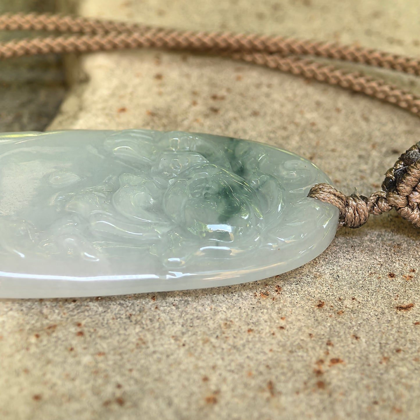 Natural Grade-A Glutinous Floating Green Carved Jadeite Pendant · Burmese Jade