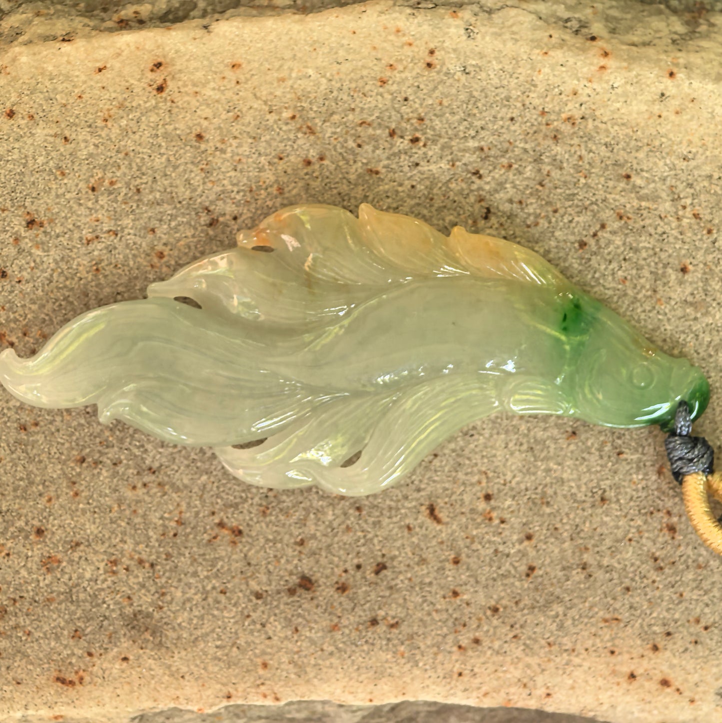 Natural Grade-A Glutinous Yellow-Green Fish Jadeite Pendant · Burmese Jade