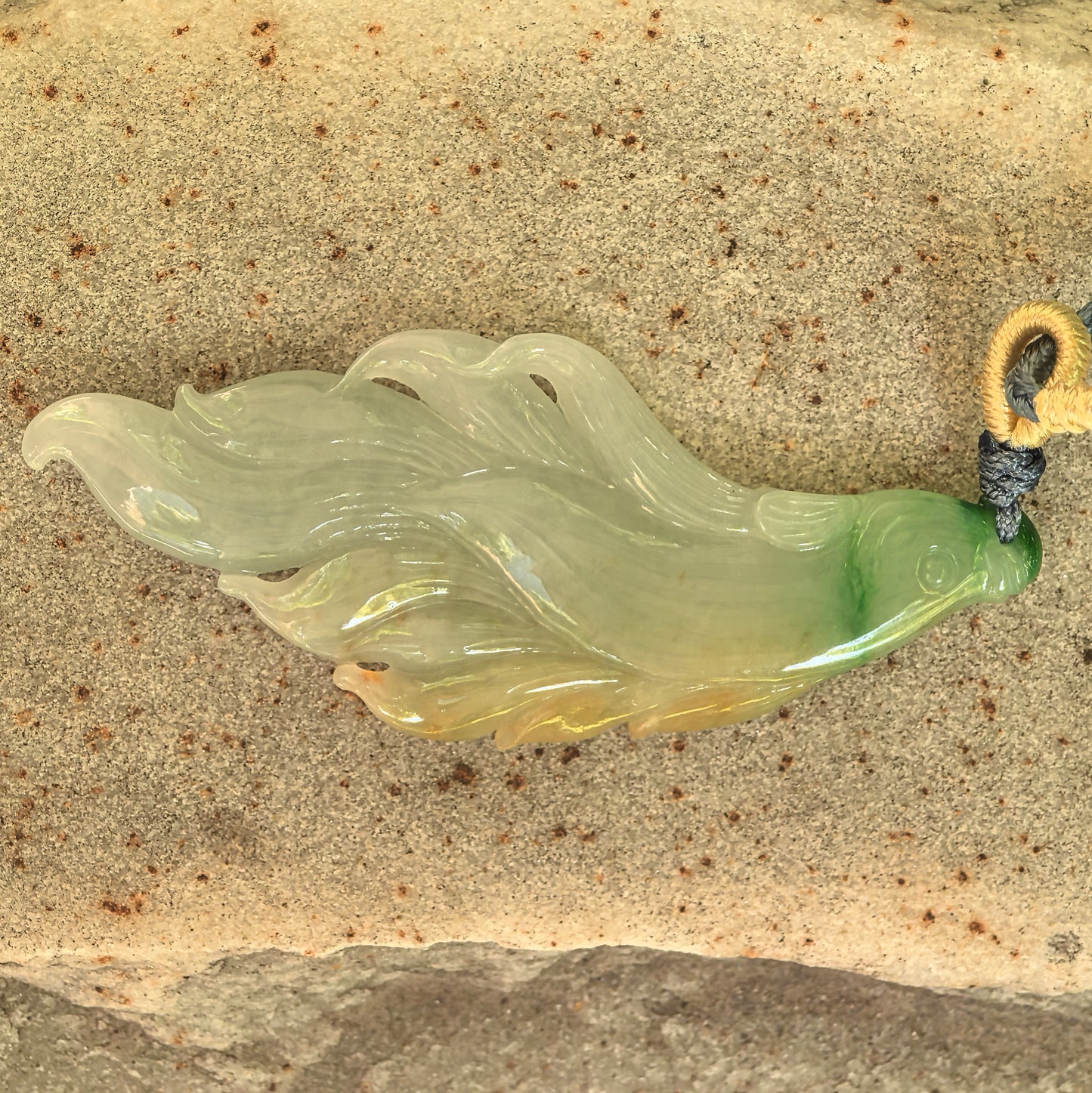 Natural Grade-A Glutinous Yellow-Green Fish Jadeite Pendant · Burmese Jade