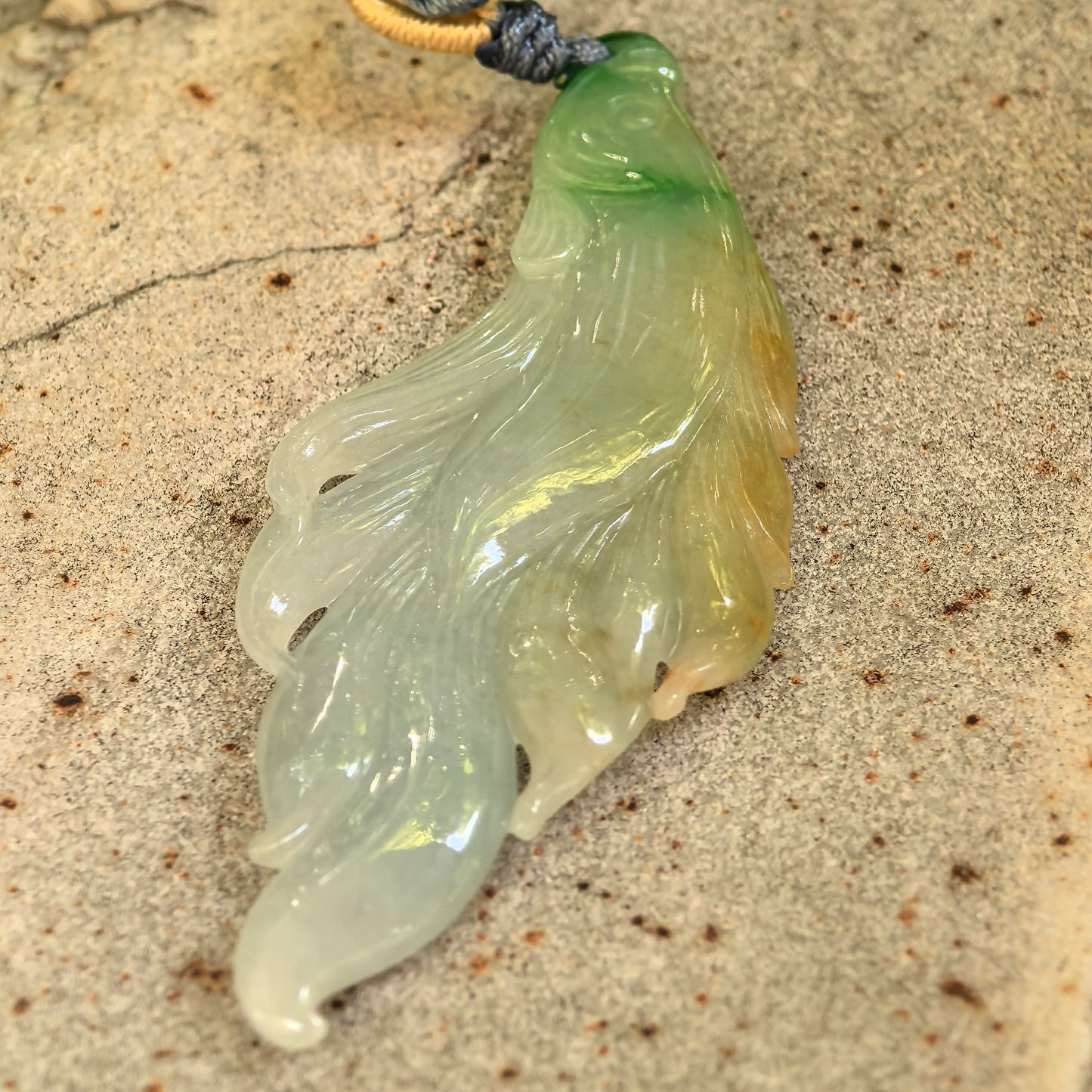 Natural Grade-A Glutinous Yellow-Green Fish Jadeite Pendant · Burmese Jade