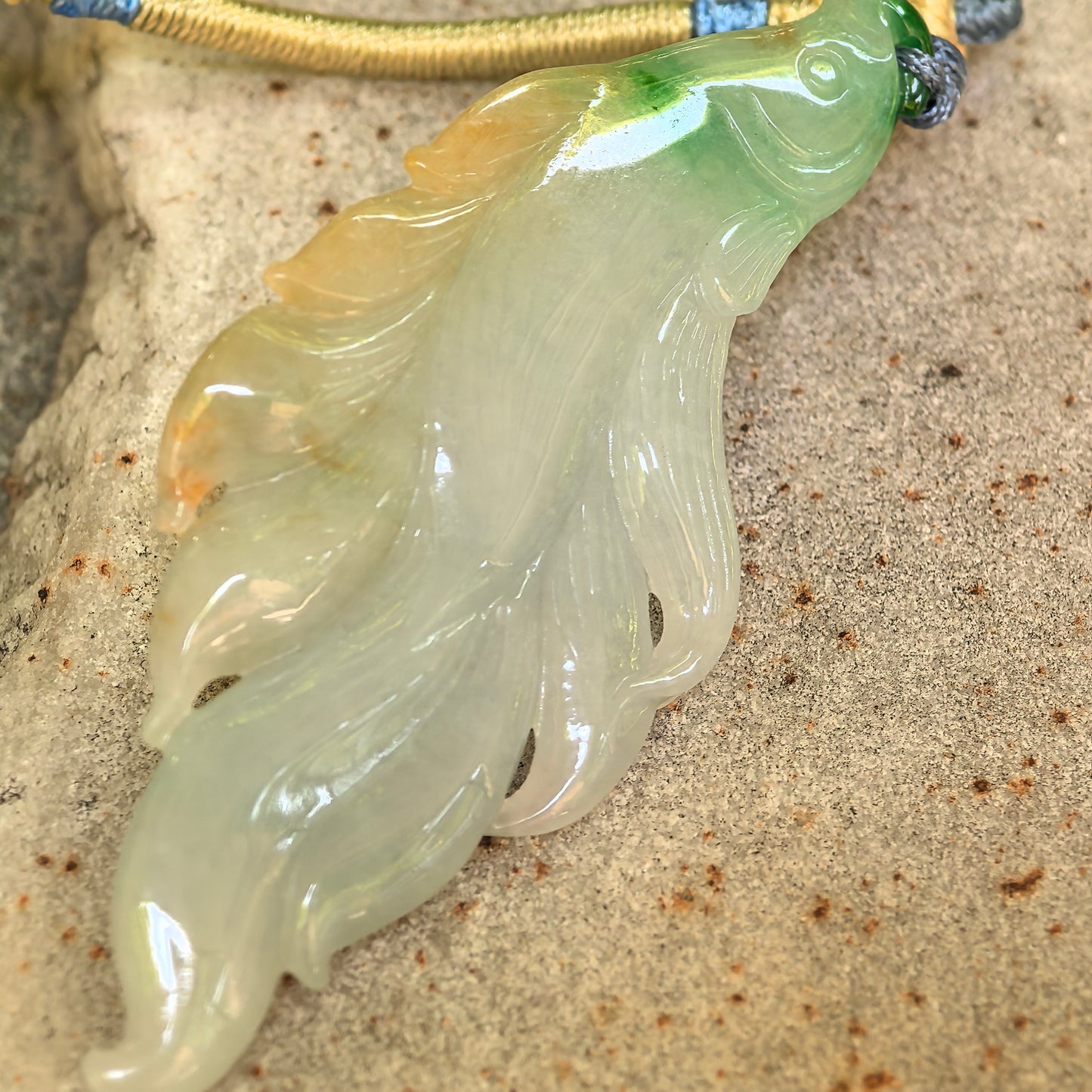 Natural Grade-A Glutinous Yellow-Green Fish Jadeite Pendant · Burmese Jade