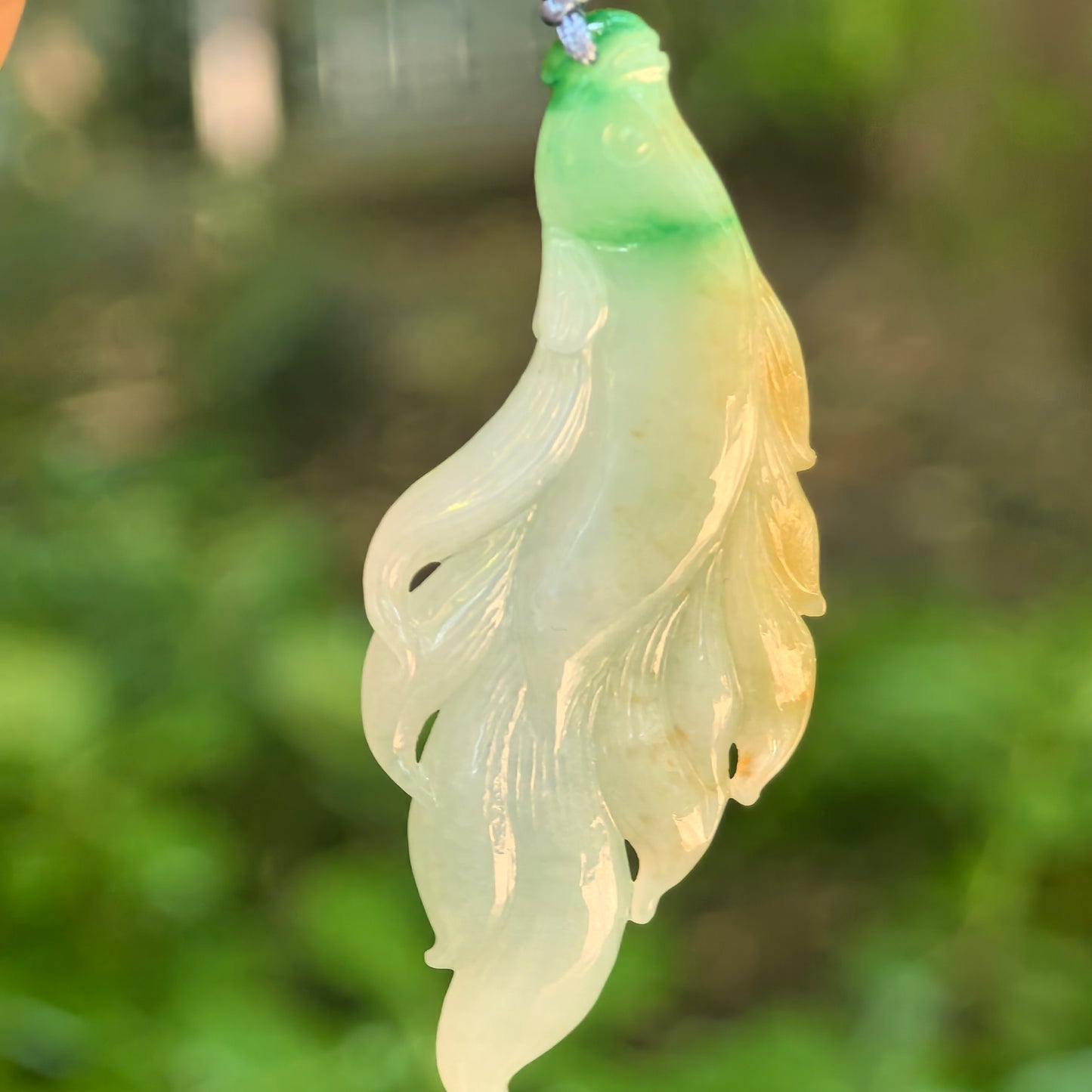 Natural Grade-A Glutinous Yellow-Green Fish Jadeite Pendant · Burmese Jade