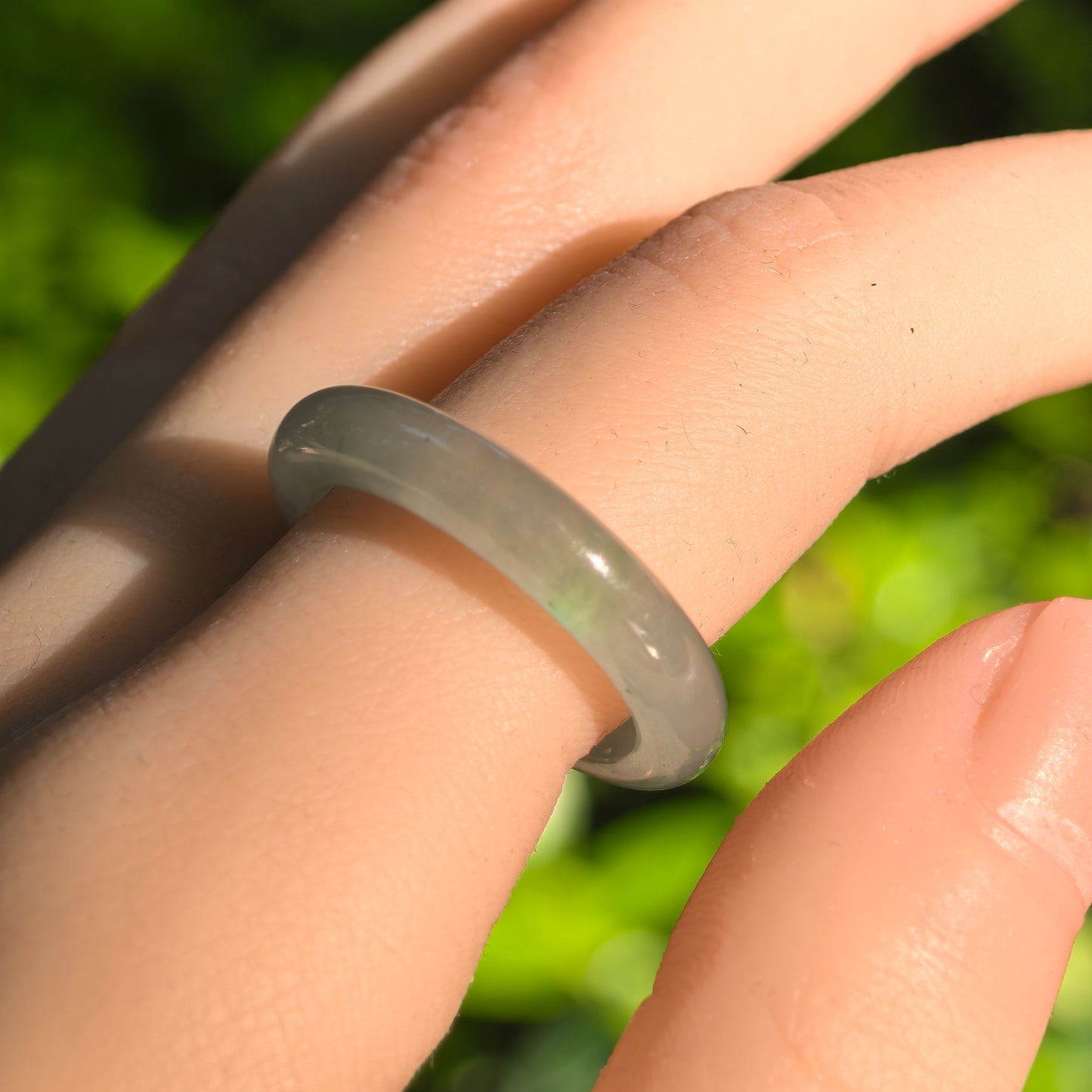 Natural Grade-A Jadeite Icy Glutinous Light Green Ring Band · Burmese Jade US9.5