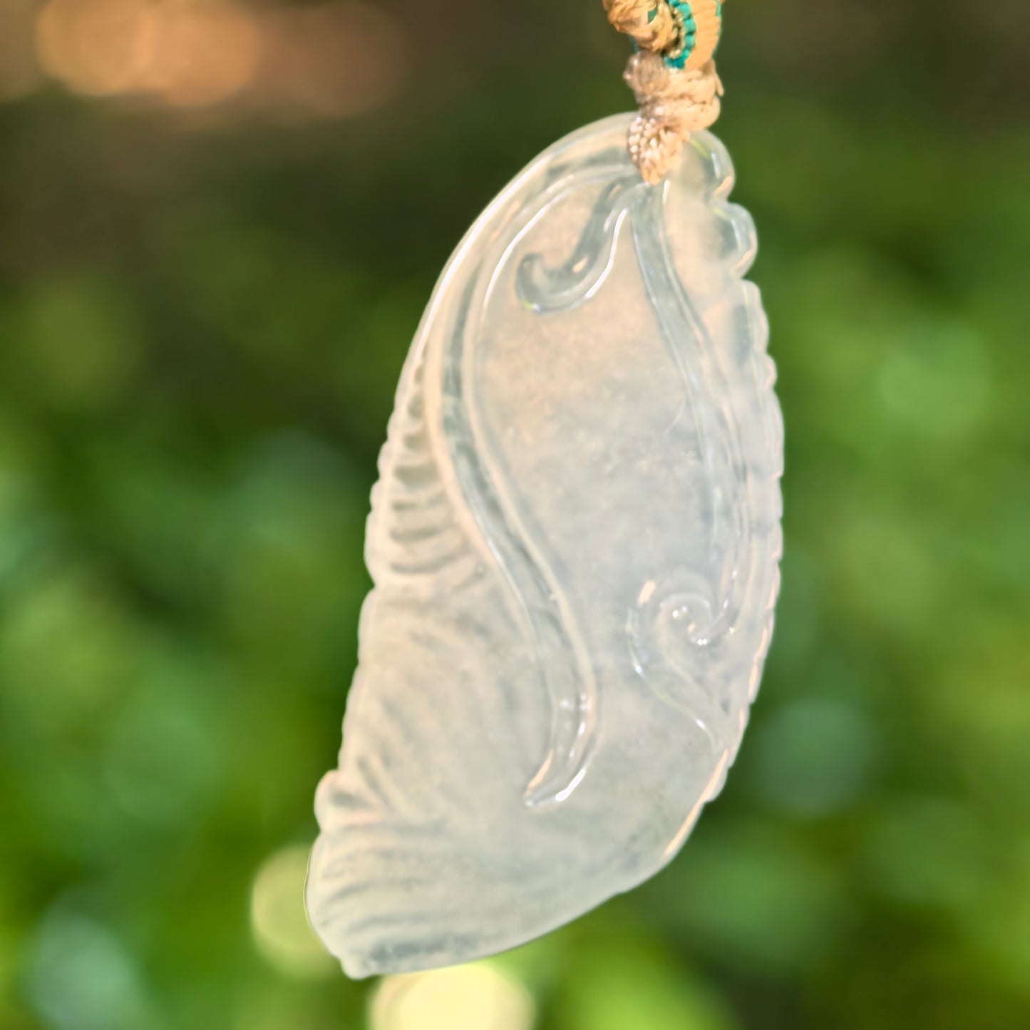 Natural Grade-A Icy Pale Green Fish Jadeite Pendant · Burmese Jade