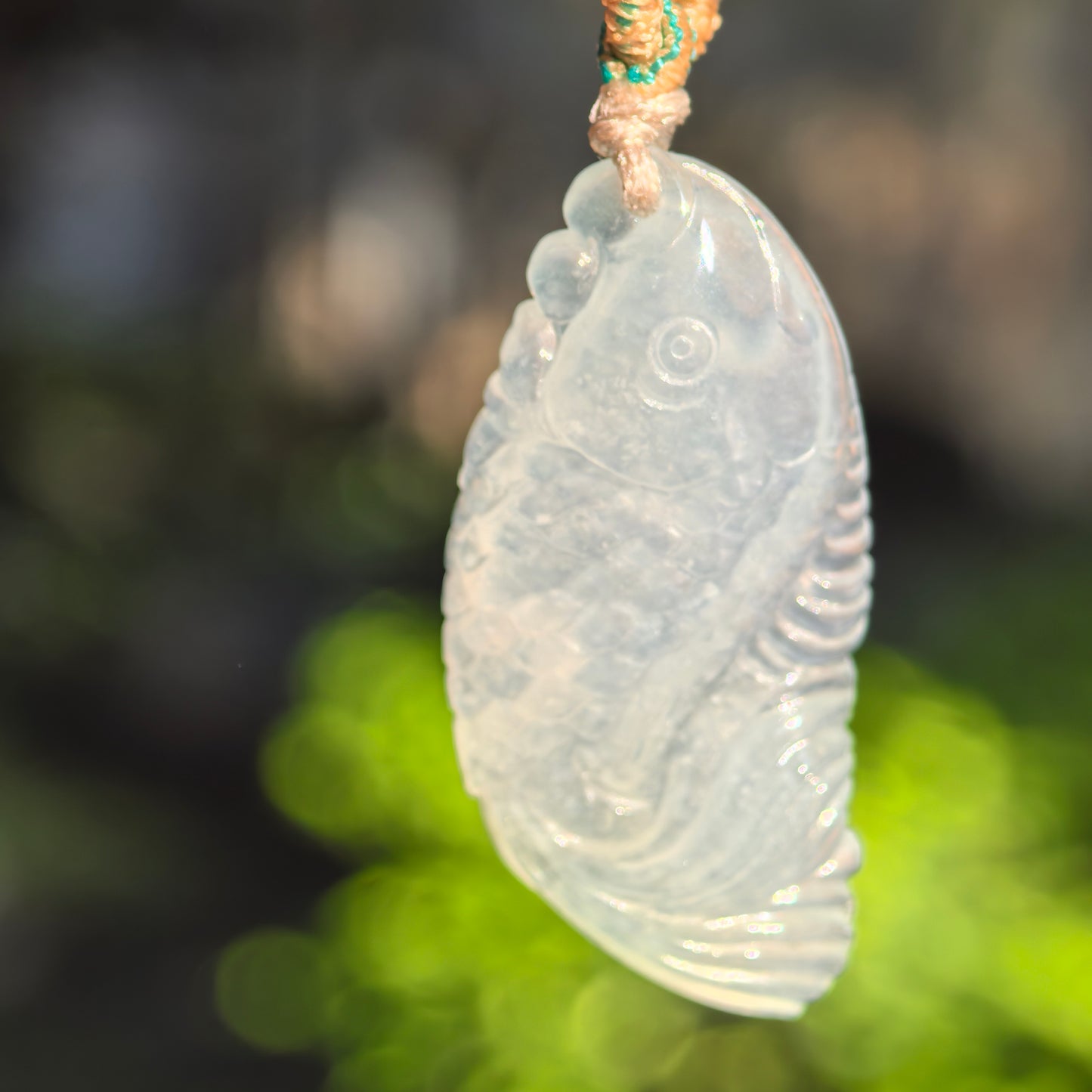 Natural Grade-A Icy Pale Green Fish Jadeite Pendant · Burmese Jade