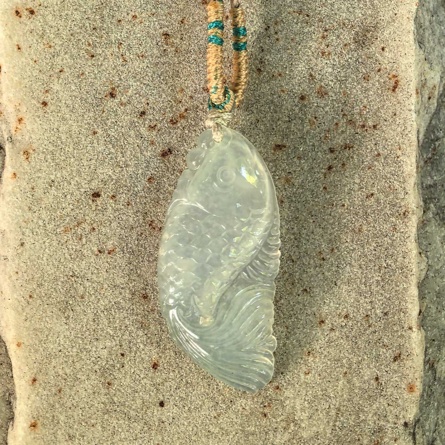 Natural Grade-A Icy Pale Green Fish Jadeite Pendant · Burmese Jade