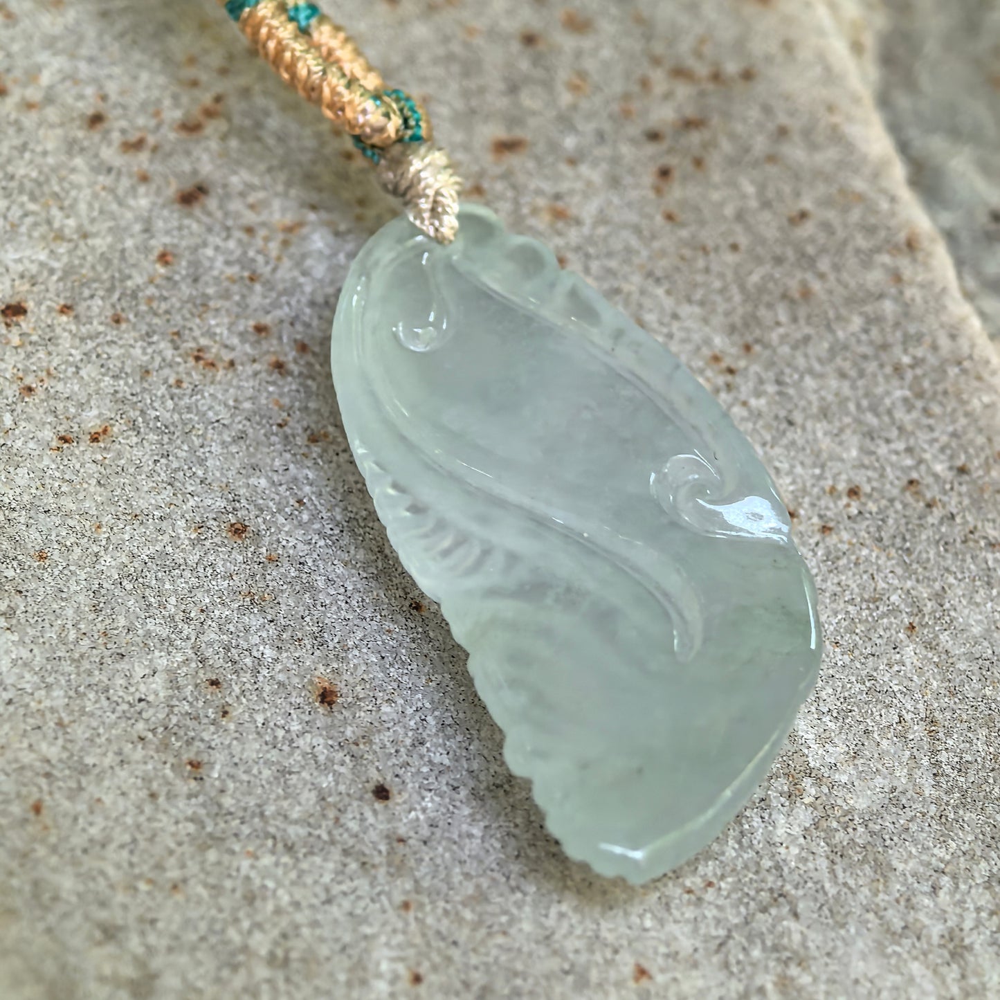 Natural Grade-A Icy Pale Green Fish Jadeite Pendant · Burmese Jade