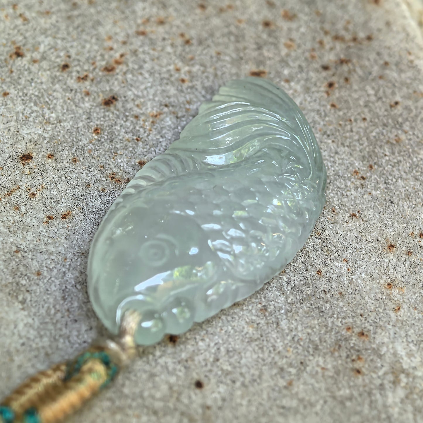 Natural Grade-A Icy Pale Green Fish Jadeite Pendant · Burmese Jade