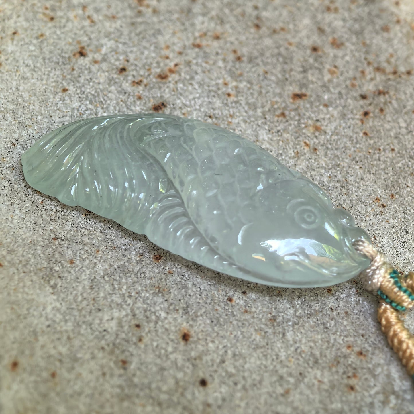 Natural Grade-A Icy Pale Green Fish Jadeite Pendant · Burmese Jade