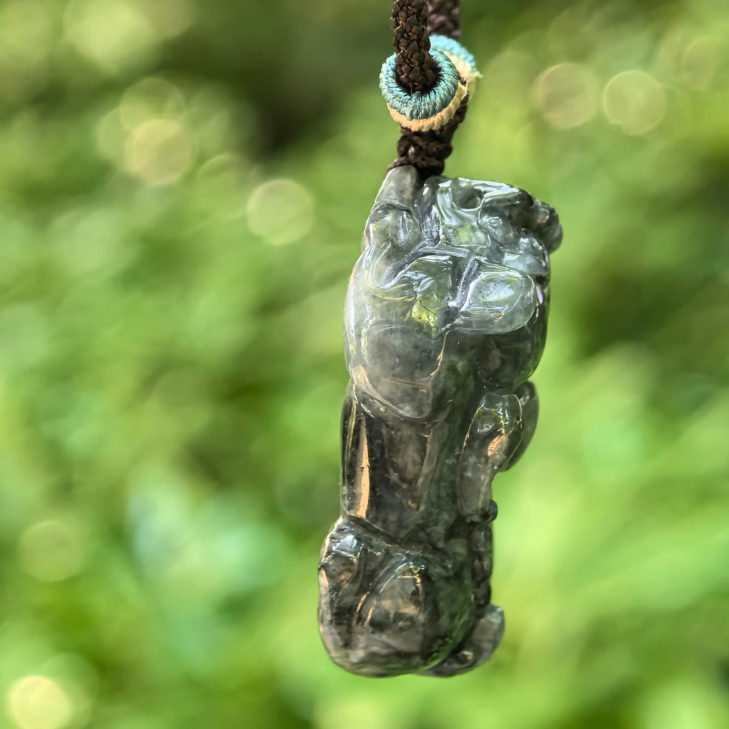 Natural Grade-A Jadeite Glutinous Black Pixiu Pendant · Burmese Jade
