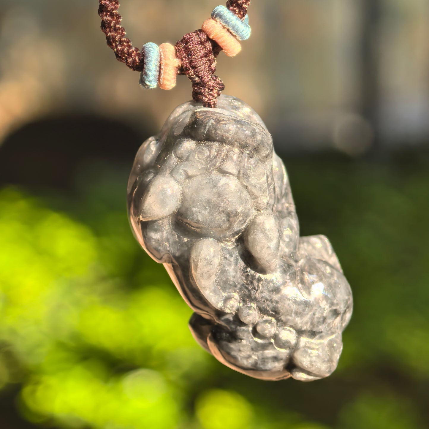 Natural Grade-A Jadeite Glutinous Black Pixiu Pendant · Burmese Jade