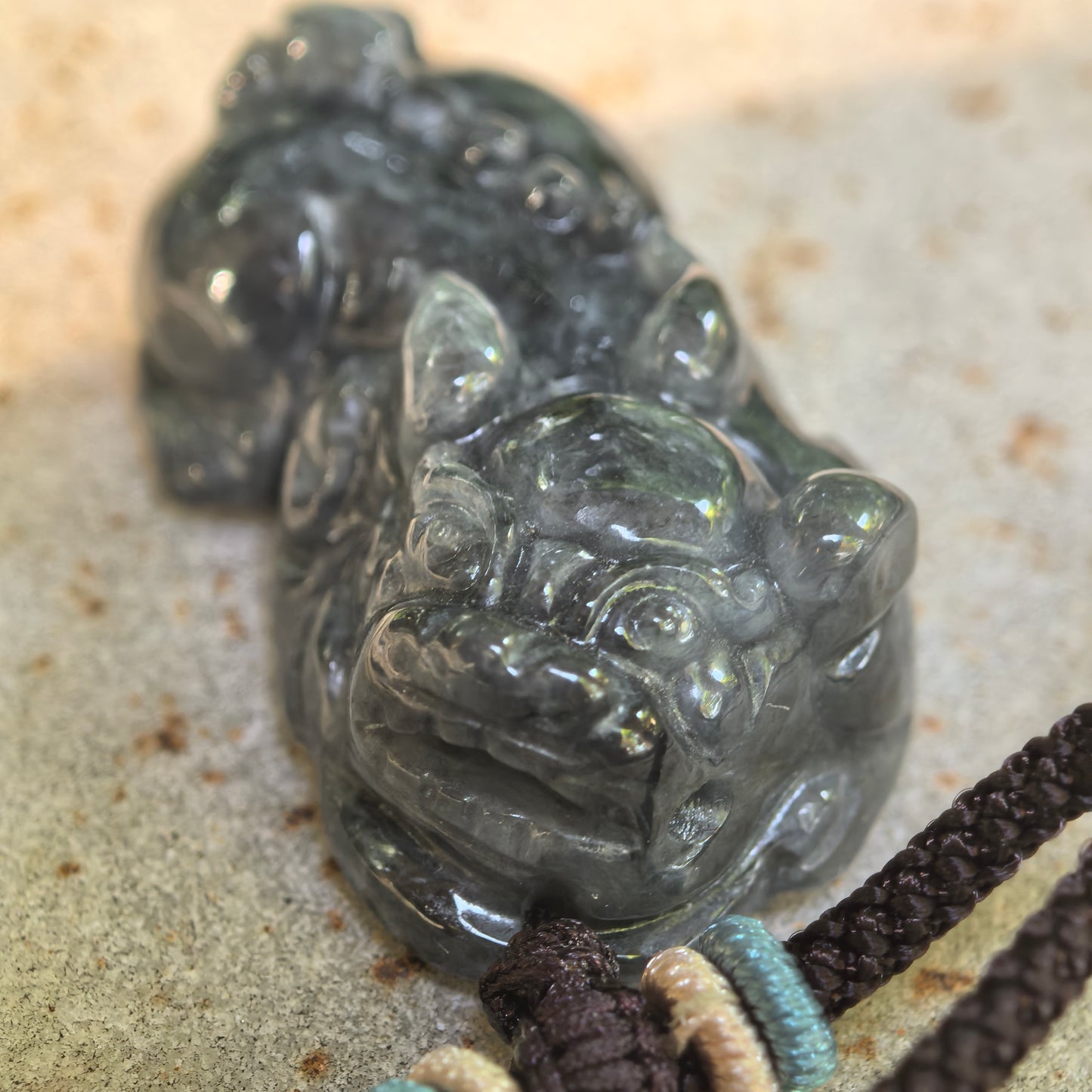 Natural Grade-A Jadeite Glutinous Black Pixiu Pendant · Burmese Jade