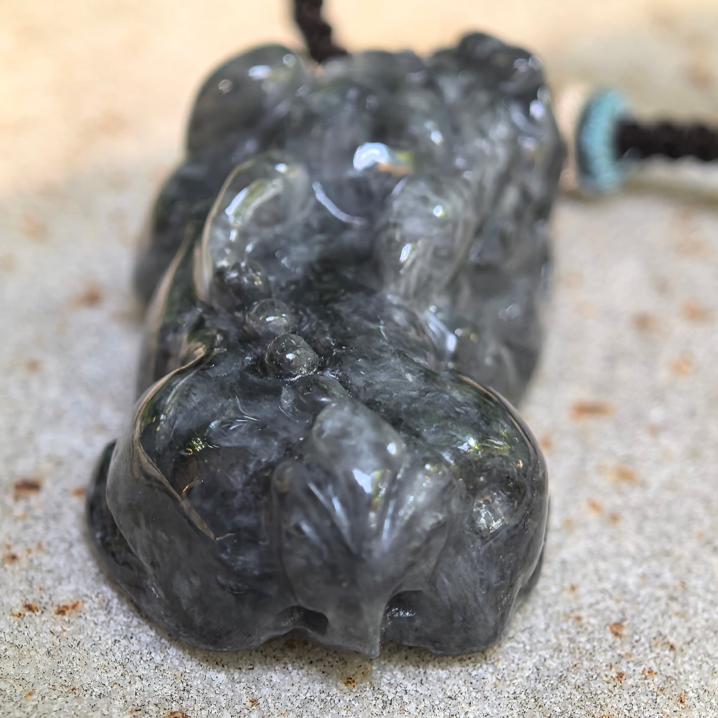Natural Grade-A Jadeite Glutinous Black Pixiu Pendant · Burmese Jade