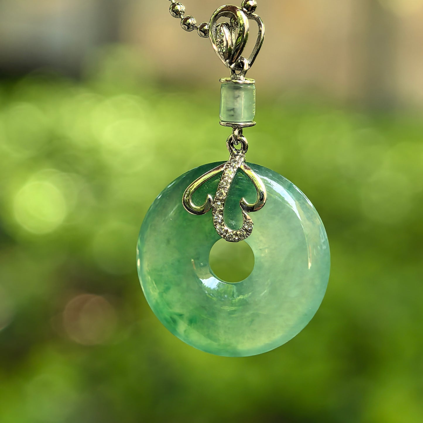 Natural Grade-A Icy Glutinous Green Donut Jadeite Pendant · Burmese Jade