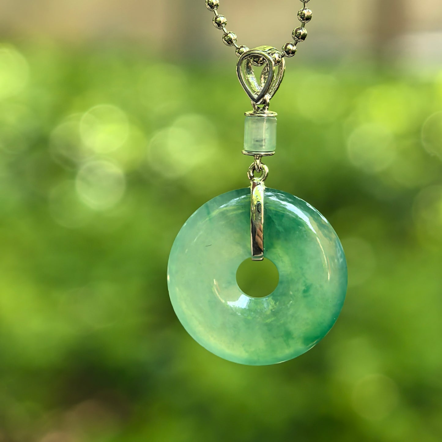 Natural Grade-A Icy Glutinous Green Donut Jadeite Pendant · Burmese Jade