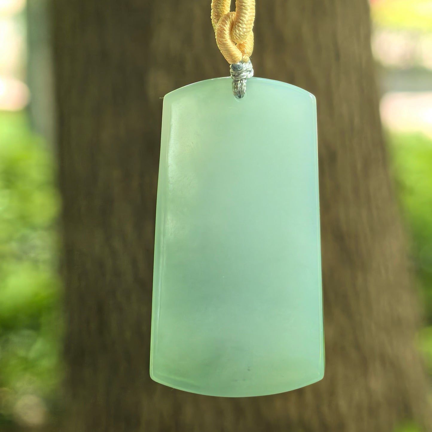 Natural Grade-A Fine Glutinous Lake Green Plain Jade Plaque Jadeite Pendant · Burmese Jade