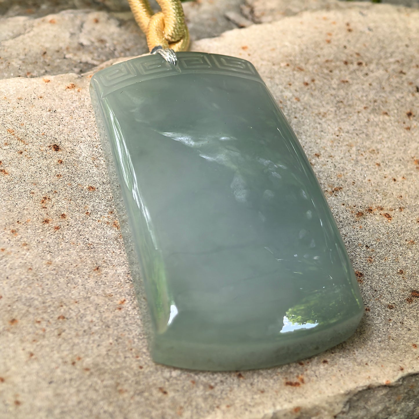 Natural Grade-A Fine Glutinous Lake Green Plain Jade Plaque Jadeite Pendant · Burmese Jade