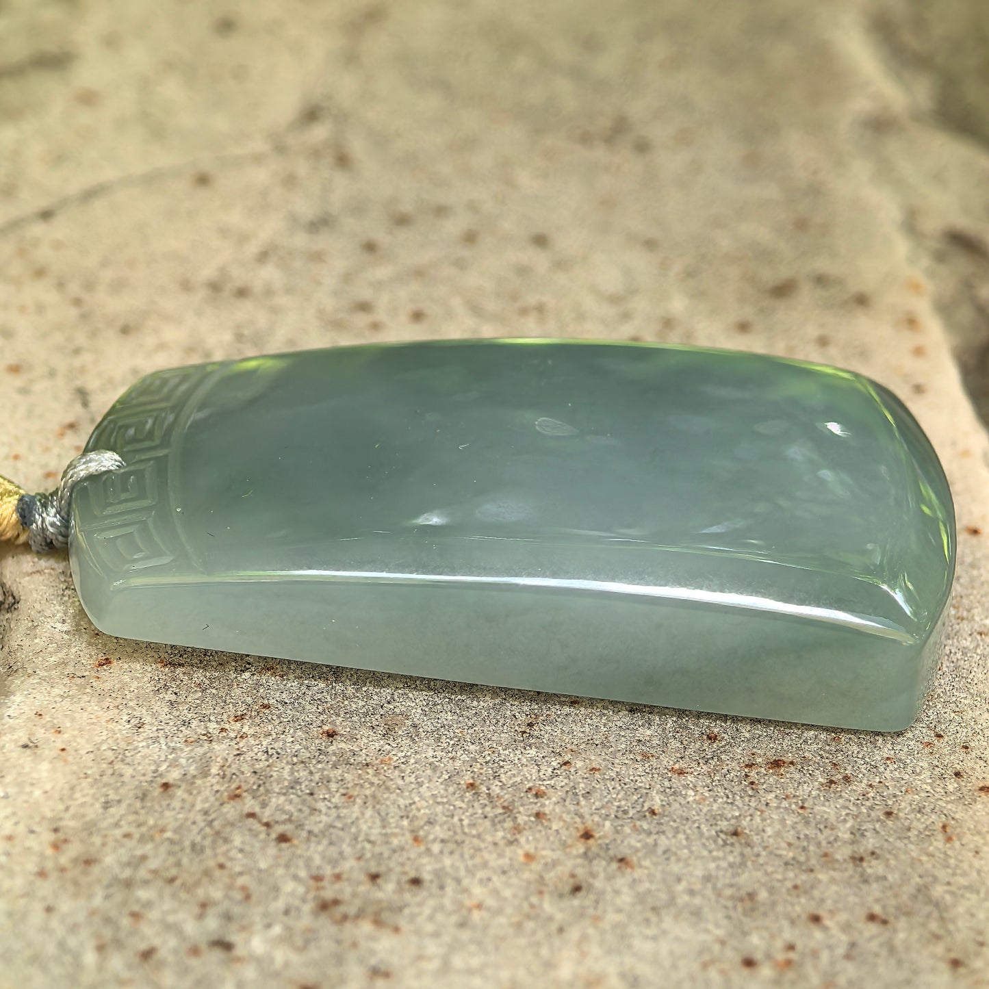 Natural Grade-A Fine Glutinous Lake Green Plain Jade Plaque Jadeite Pendant · Burmese Jade