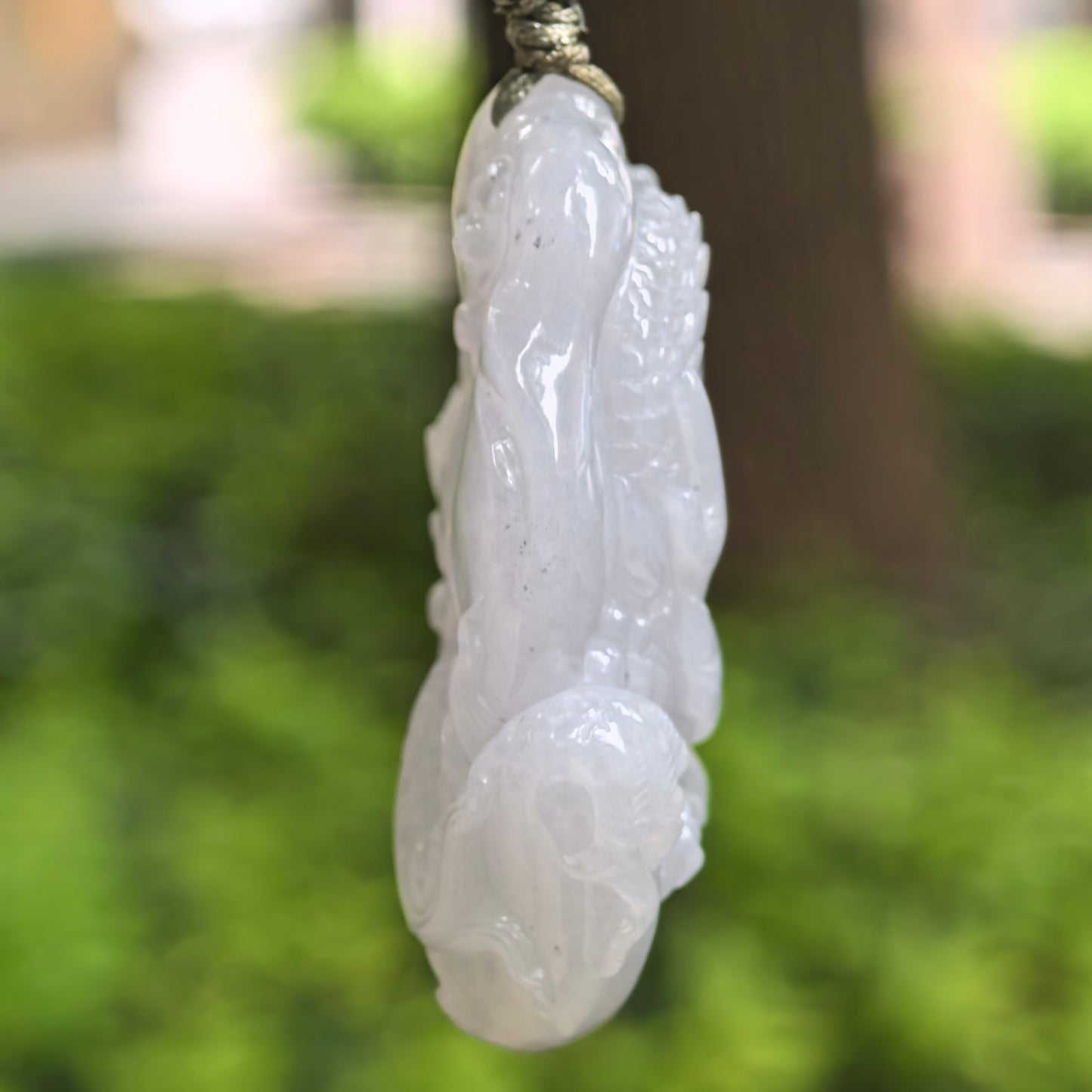 Natural Grade-A Glutinous Pale White Dragon Jadeite Pendant · Burmese Jade