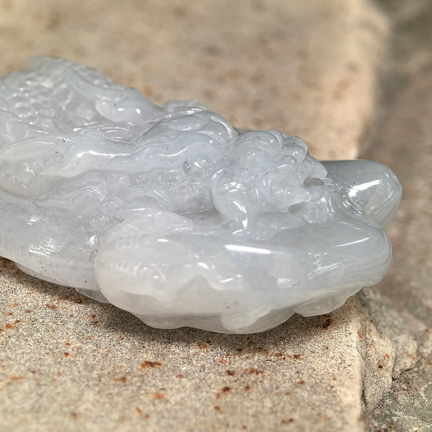 Natural Grade-A Glutinous Pale White Dragon Jadeite Pendant · Burmese Jade