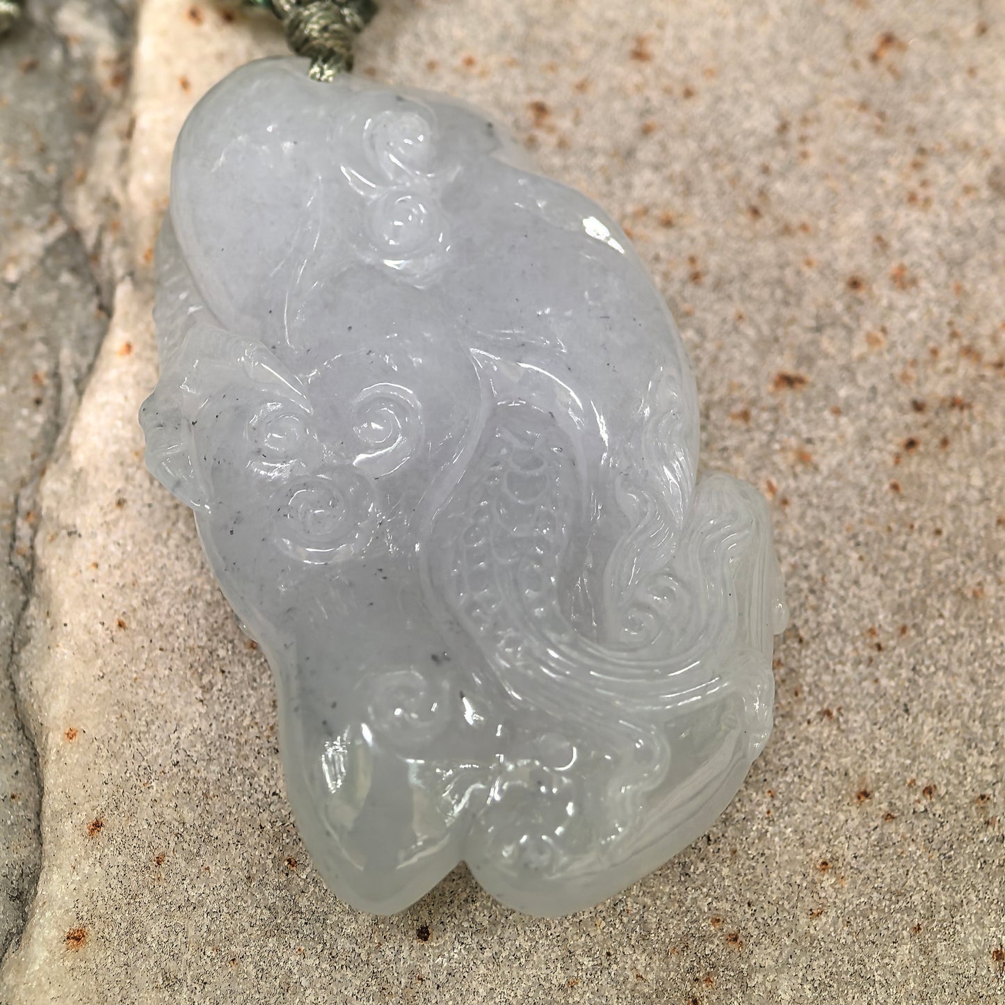 Natural Grade-A Glutinous Pale White Dragon Jadeite Pendant · Burmese Jade