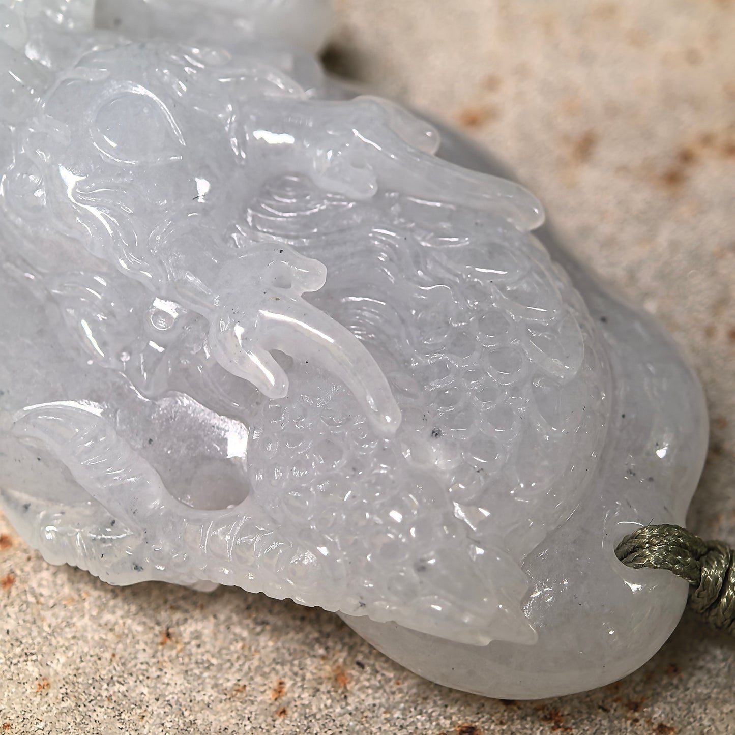 Natural Grade-A Glutinous Pale White Dragon Jadeite Pendant · Burmese Jade