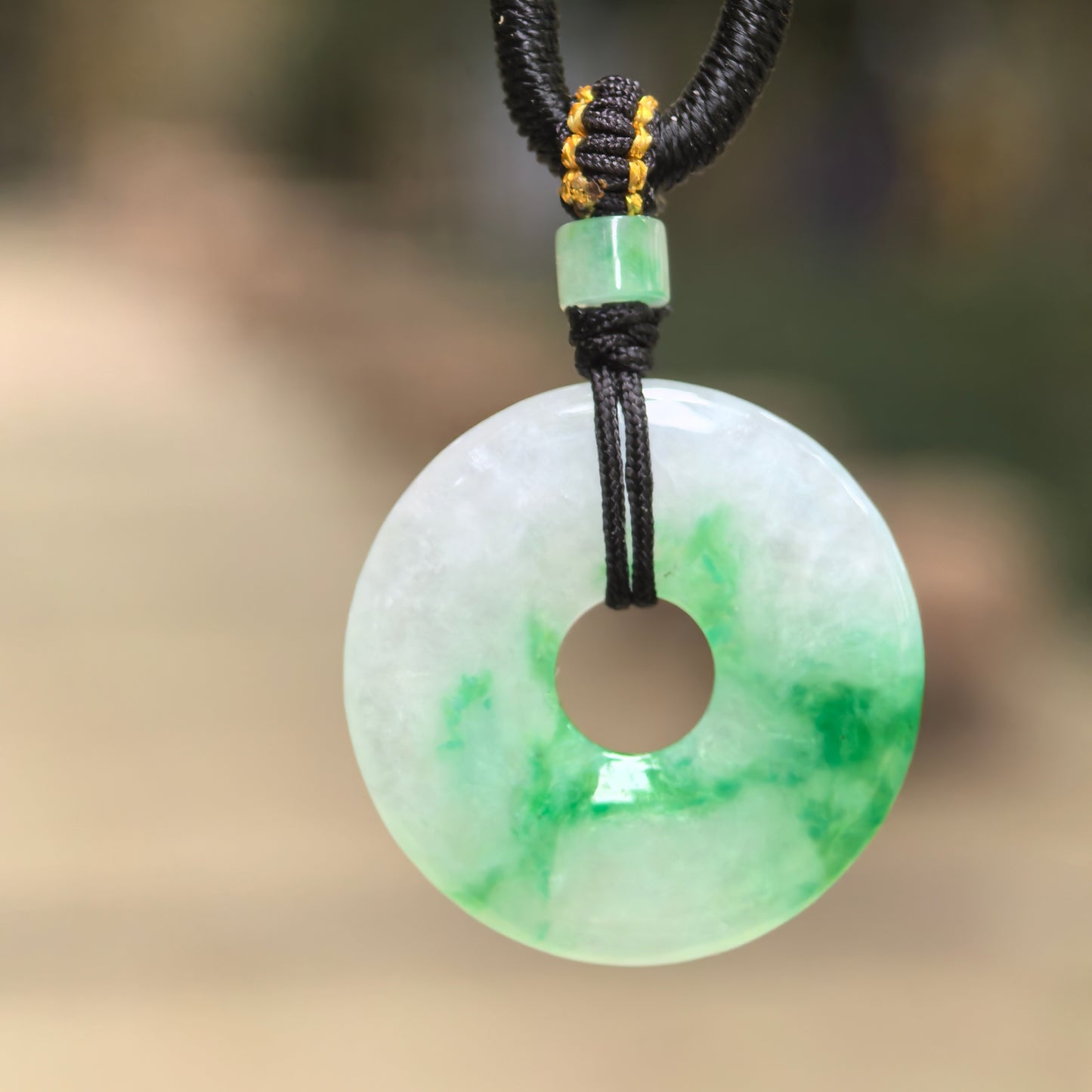 Natural Grade-A Glutinous White-Based Green Donut Jadeite Pendant · Burmese Jade