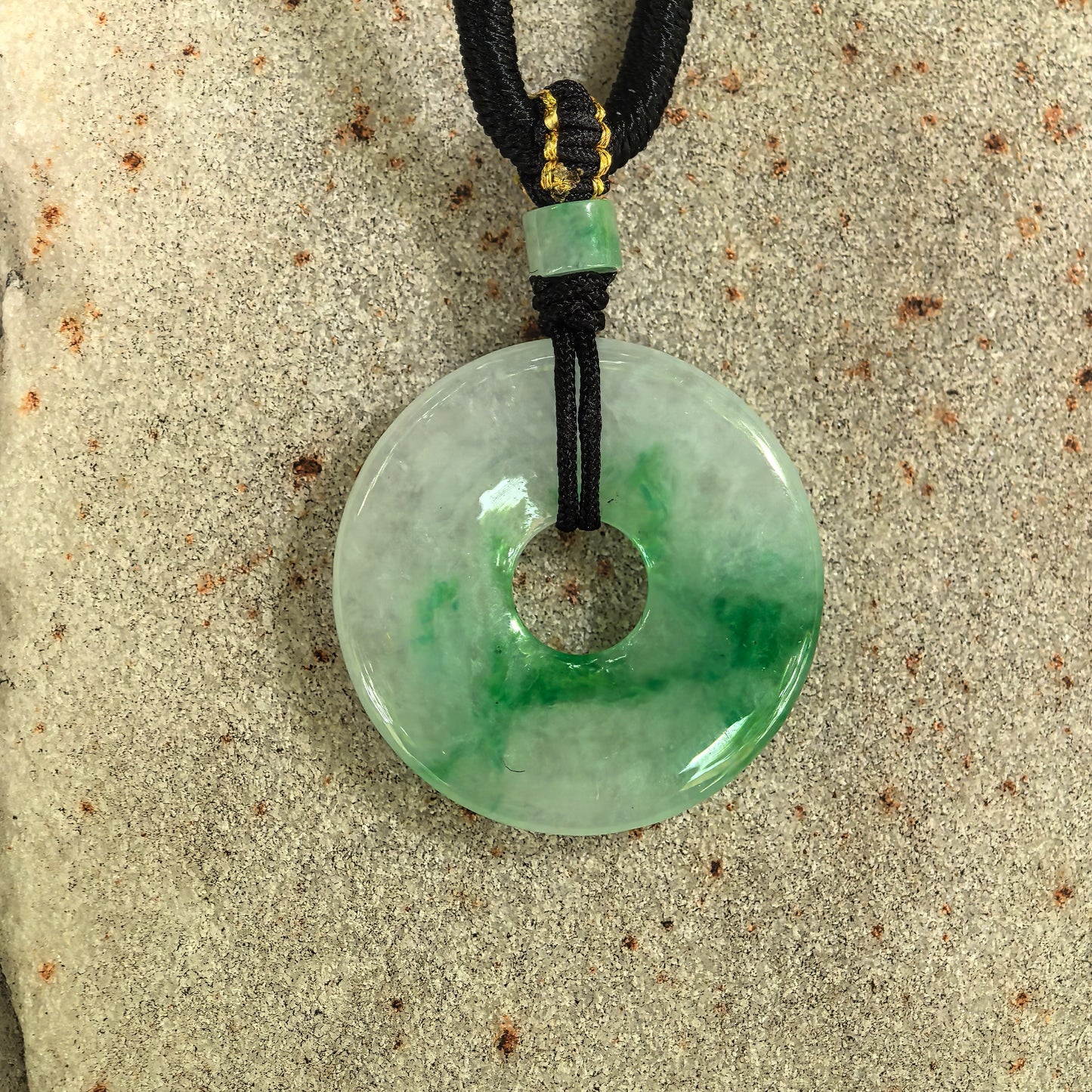 Natural Grade-A Glutinous White-Based Green Donut Jadeite Pendant · Burmese Jade