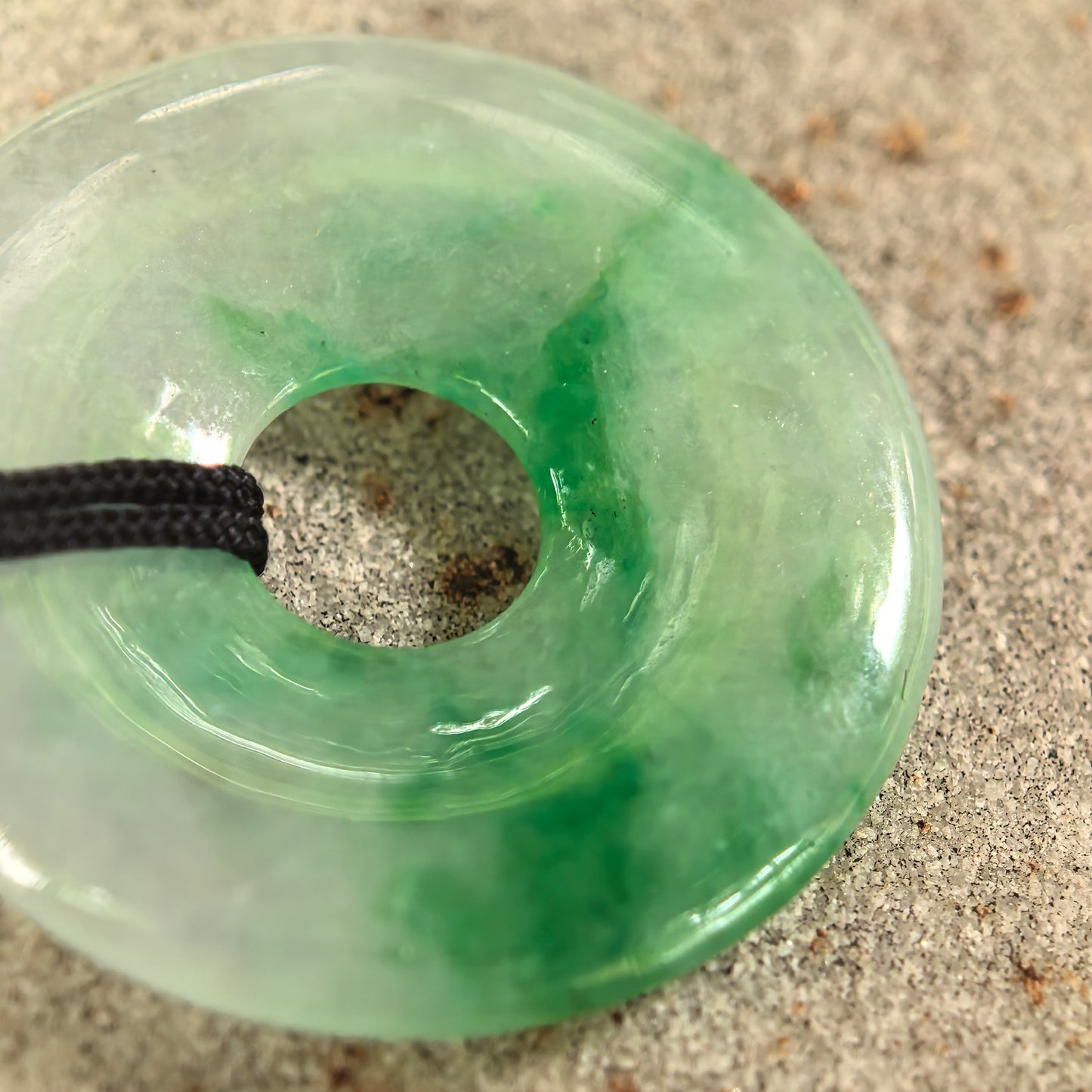 Natural Grade-A Glutinous White-Based Green Donut Jadeite Pendant · Burmese Jade