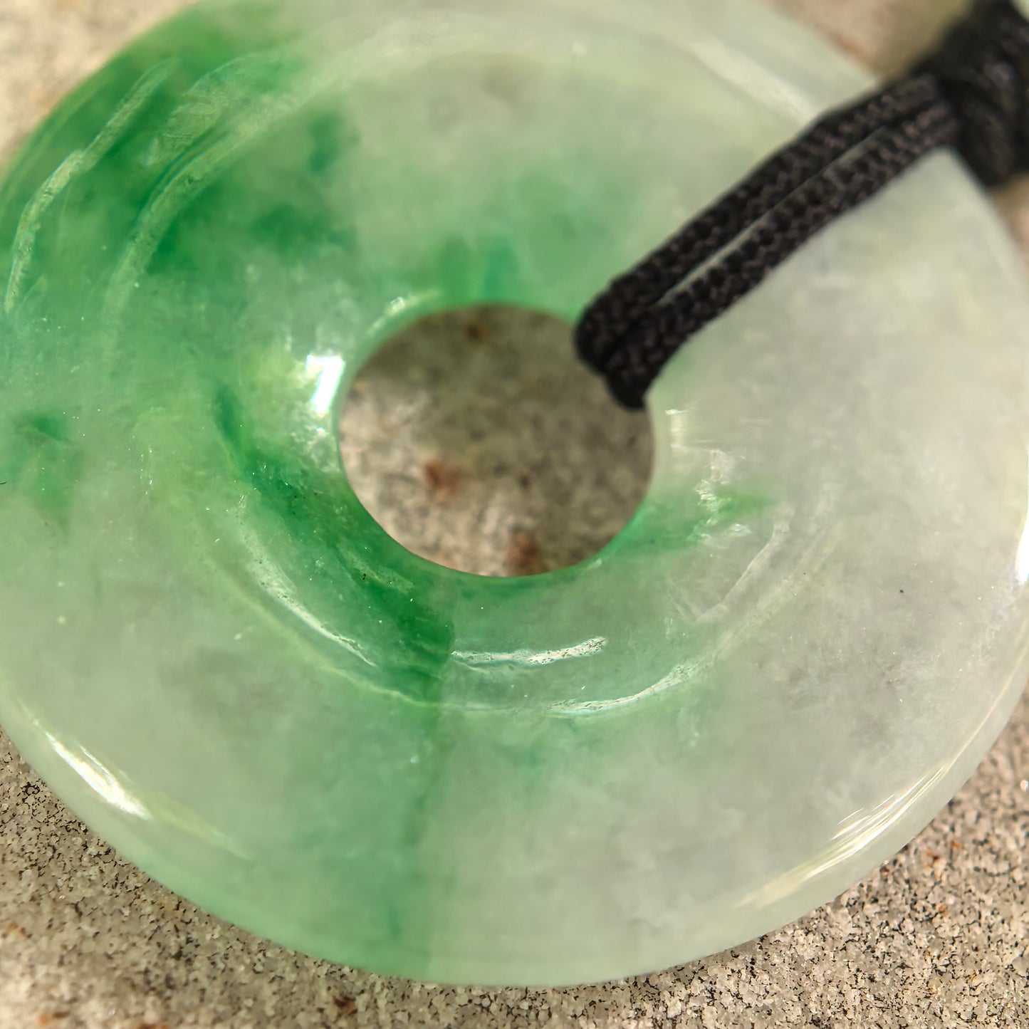 Natural Grade-A Glutinous White-Based Green Donut Jadeite Pendant · Burmese Jade