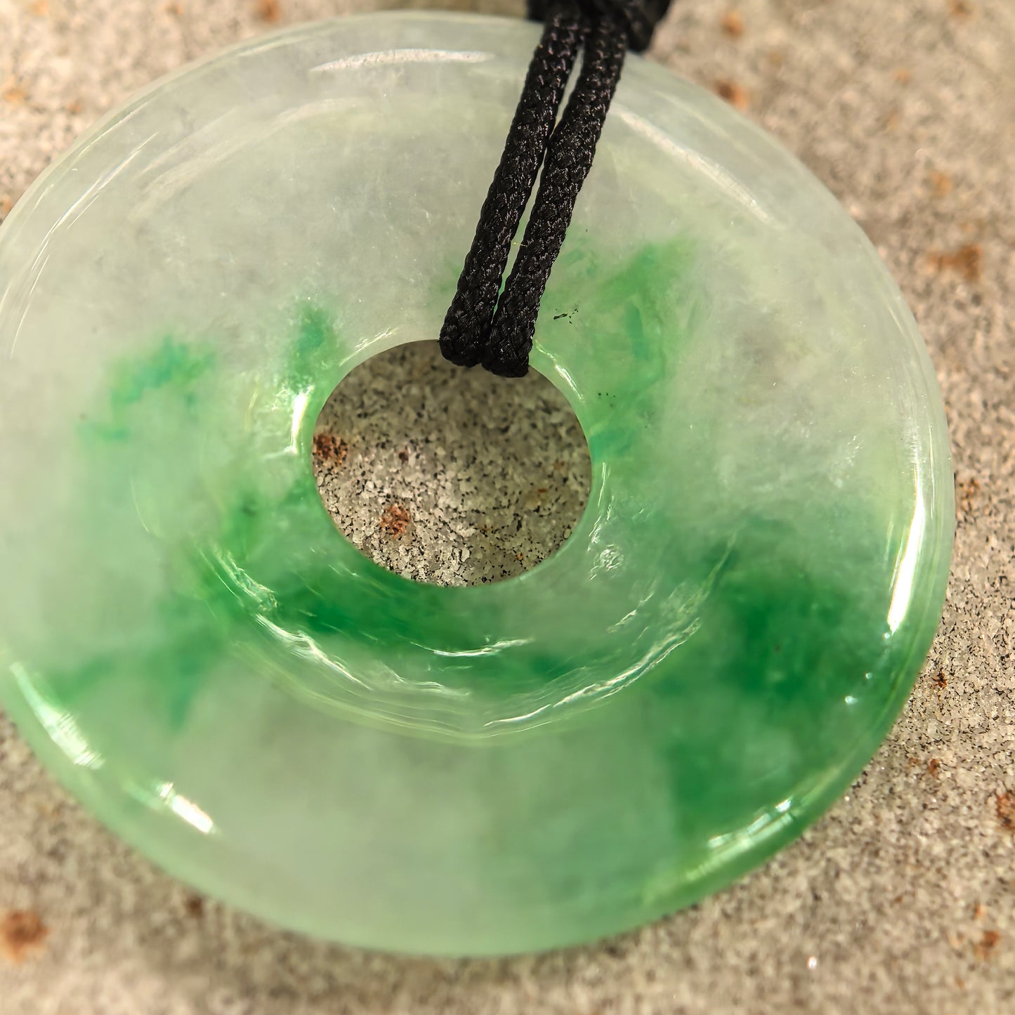 Natural Grade-A Glutinous White-Based Green Donut Jadeite Pendant · Burmese Jade