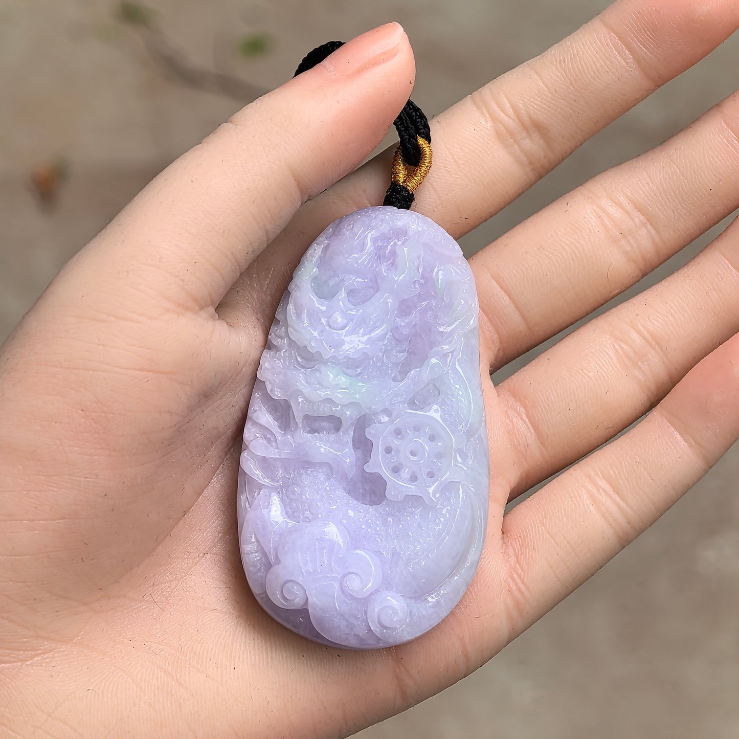 Natural Grade-A Jadeite Glutinous Light Purple Dragon Pendant · Burmese Jade
