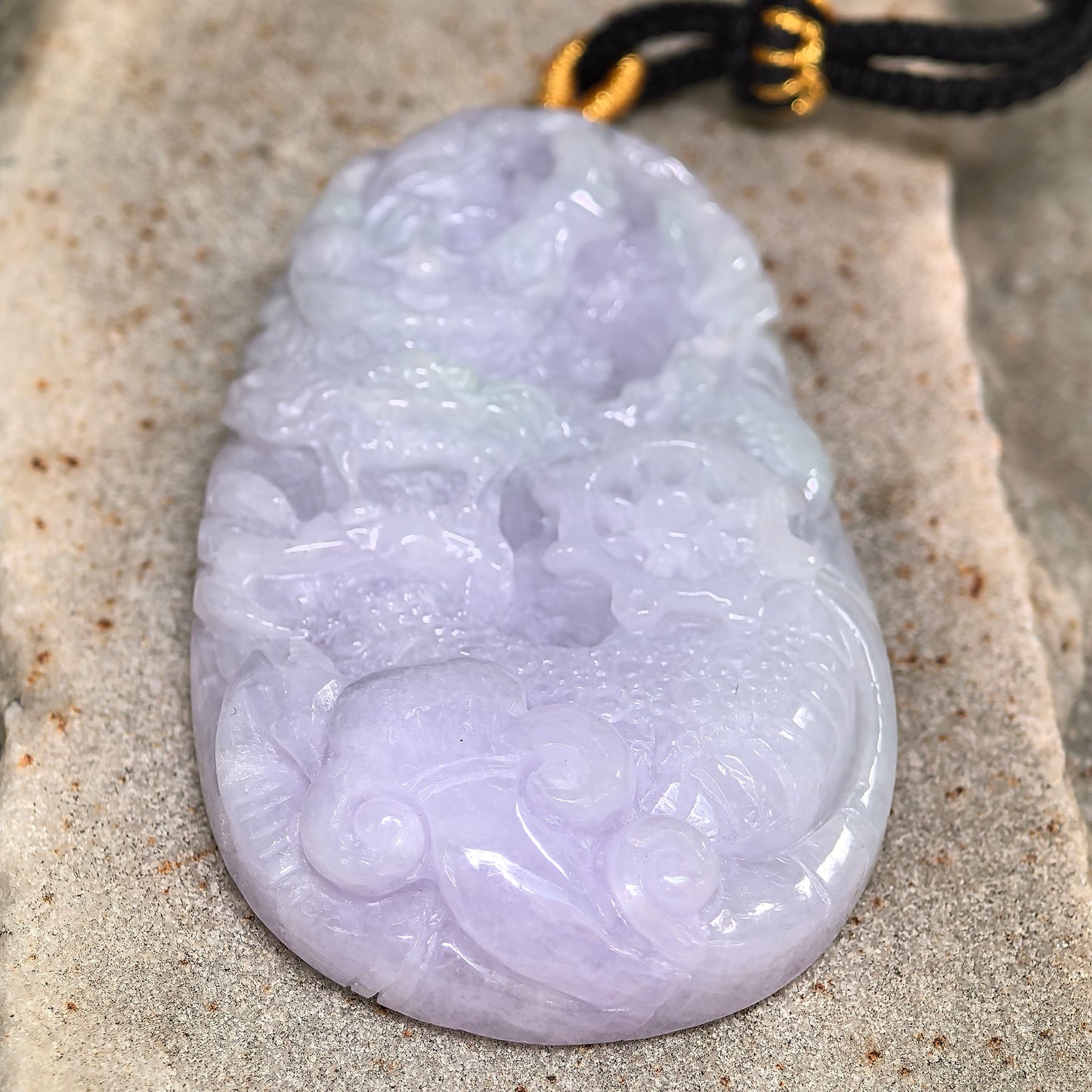 Natural Grade-A Jadeite Glutinous Light Purple Dragon Pendant · Burmese Jade