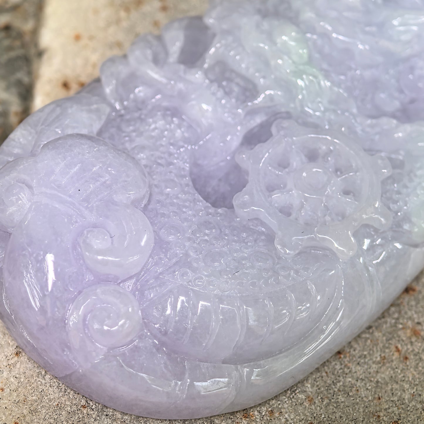 Natural Grade-A Jadeite Glutinous Light Purple Dragon Pendant · Burmese Jade