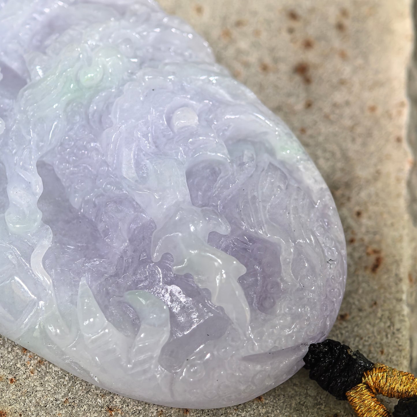 Natural Grade-A Jadeite Glutinous Light Purple Dragon Pendant · Burmese Jade
