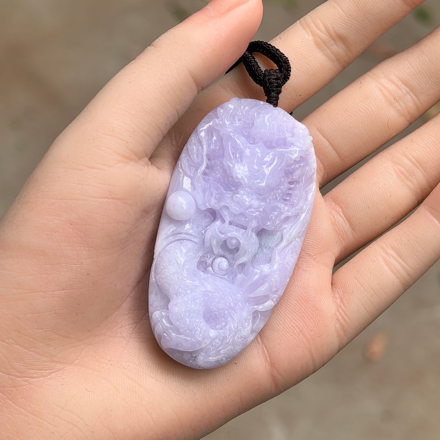 Natural Grade-A Jadeite Glutinous Light Purple Dragon Pendant · Burmese Jade