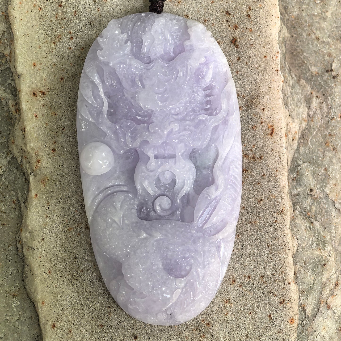 Natural Grade-A Jadeite Glutinous Light Purple Dragon Pendant · Burmese Jade