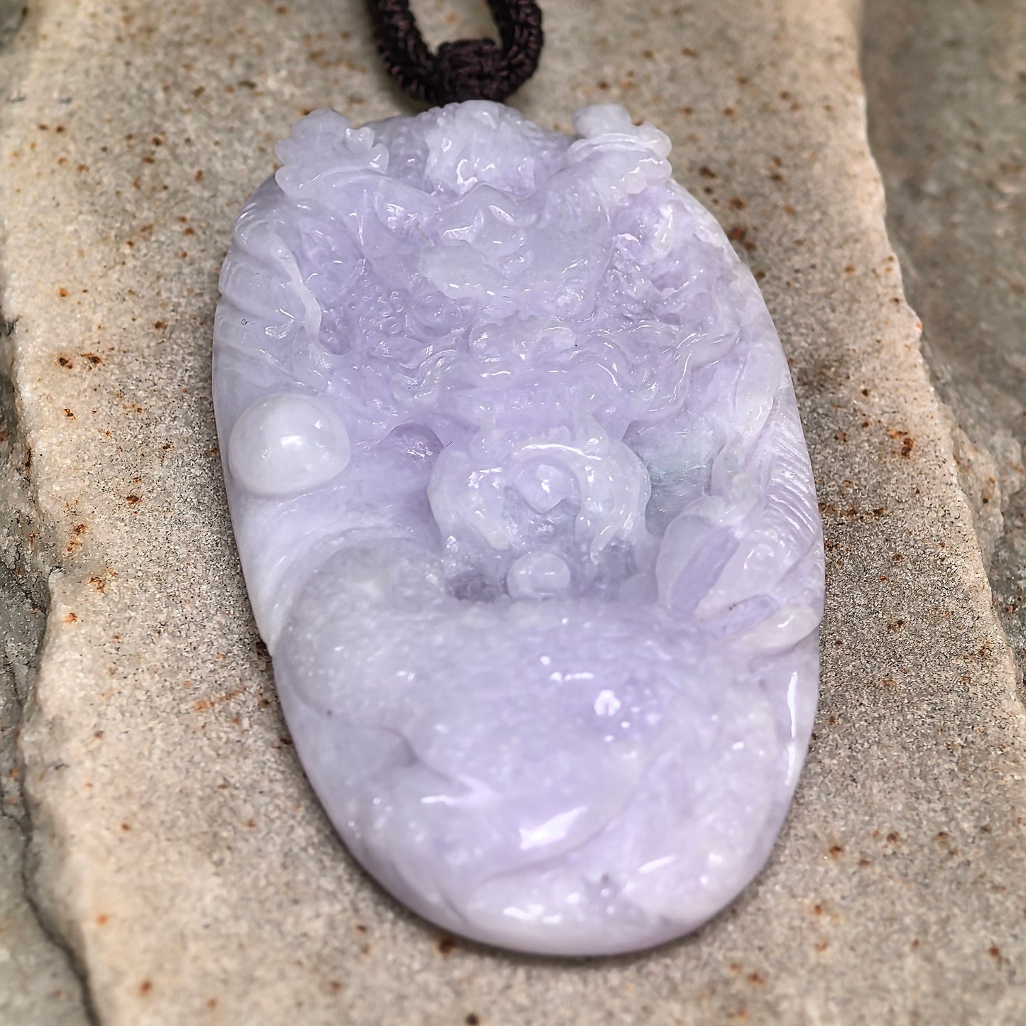 Natural Grade-A Jadeite Glutinous Light Purple Dragon Pendant · Burmese Jade