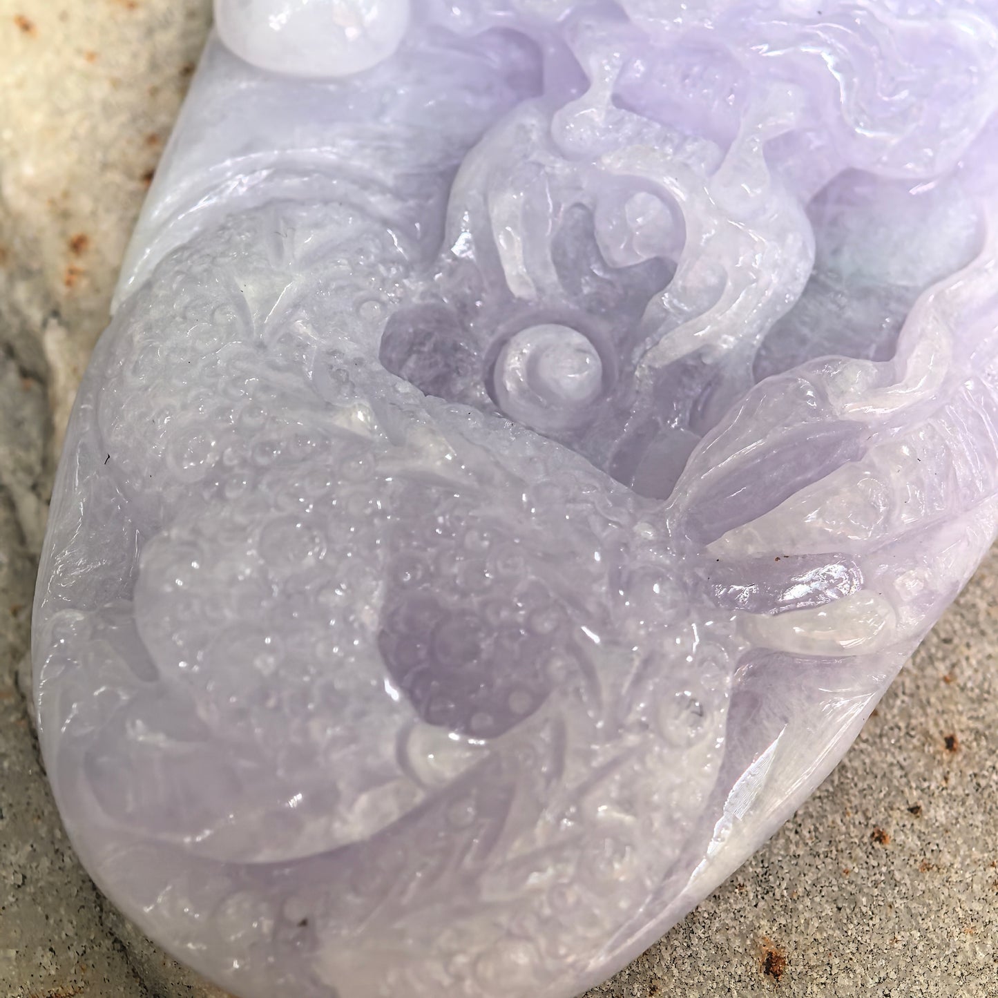 Natural Grade-A Jadeite Glutinous Light Purple Dragon Pendant · Burmese Jade