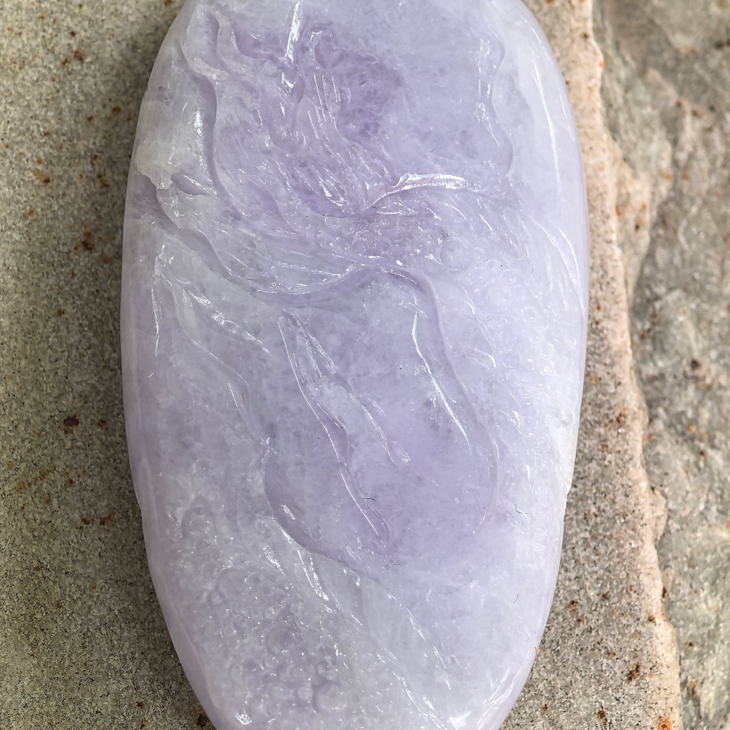 Natural Grade-A Jadeite Glutinous Light Purple Dragon Pendant · Burmese Jade