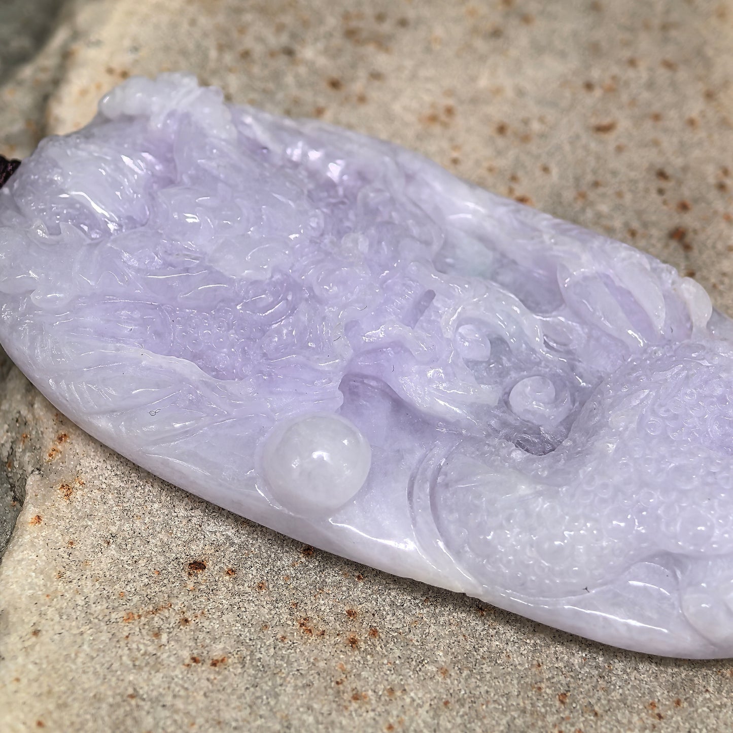 Natural Grade-A Jadeite Glutinous Light Purple Dragon Pendant · Burmese Jade