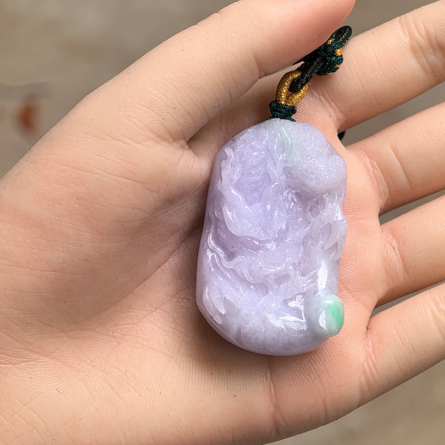 Natural Grade-A Jadeite Glutinous Light Purple Dragon Pendant · Burmese Jade
