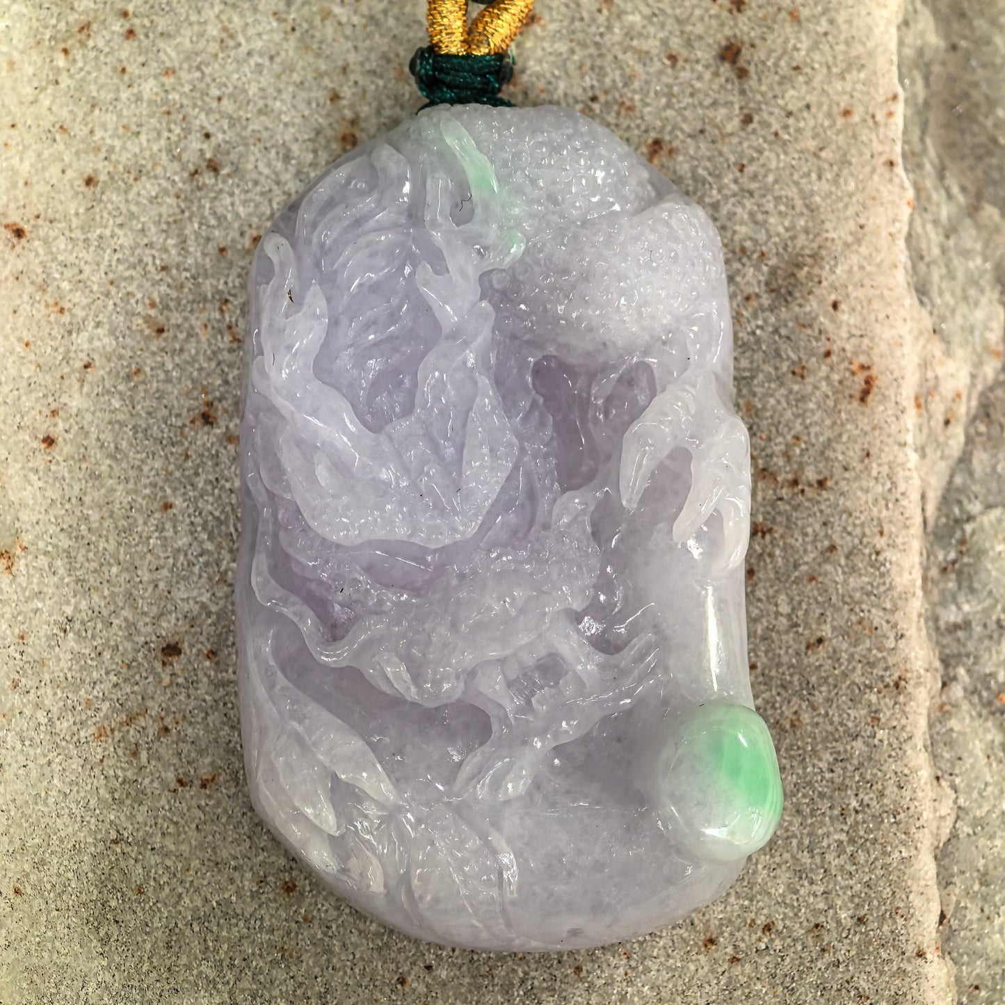 Natural Grade-A Jadeite Glutinous Light Purple Dragon Pendant · Burmese Jade