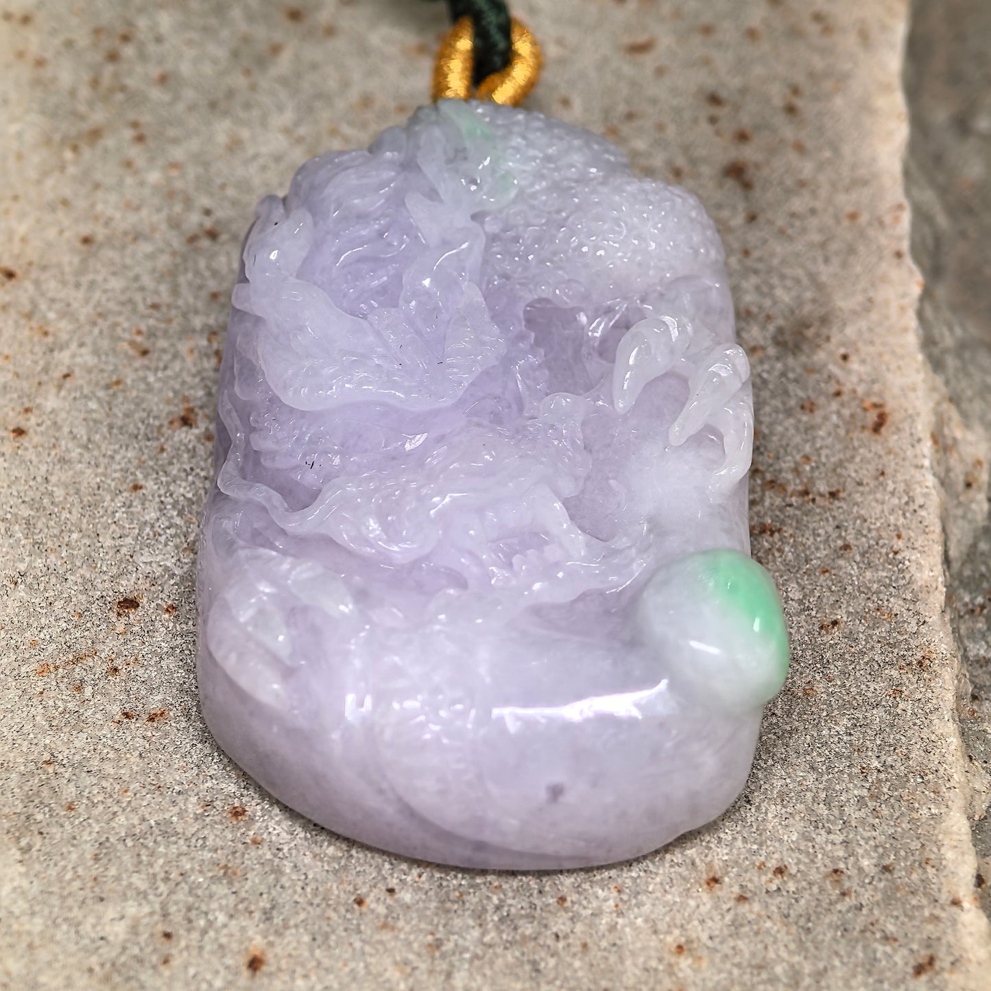 Natural Grade-A Jadeite Glutinous Light Purple Dragon Pendant · Burmese Jade